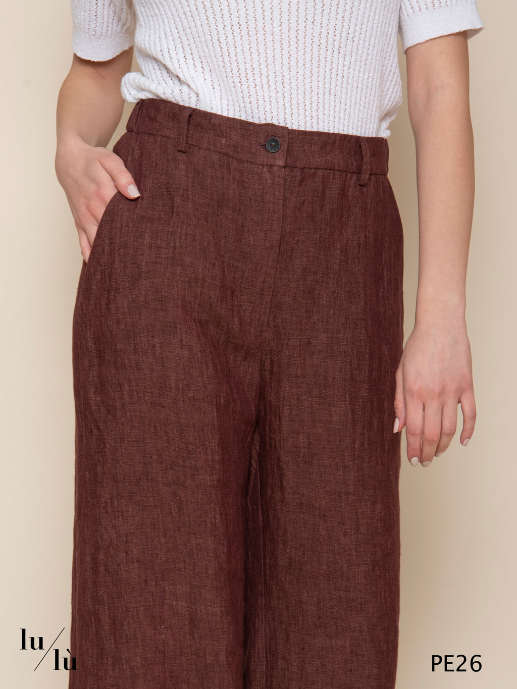Piedro Burgundy - Pantalone donna a palazzo in lino