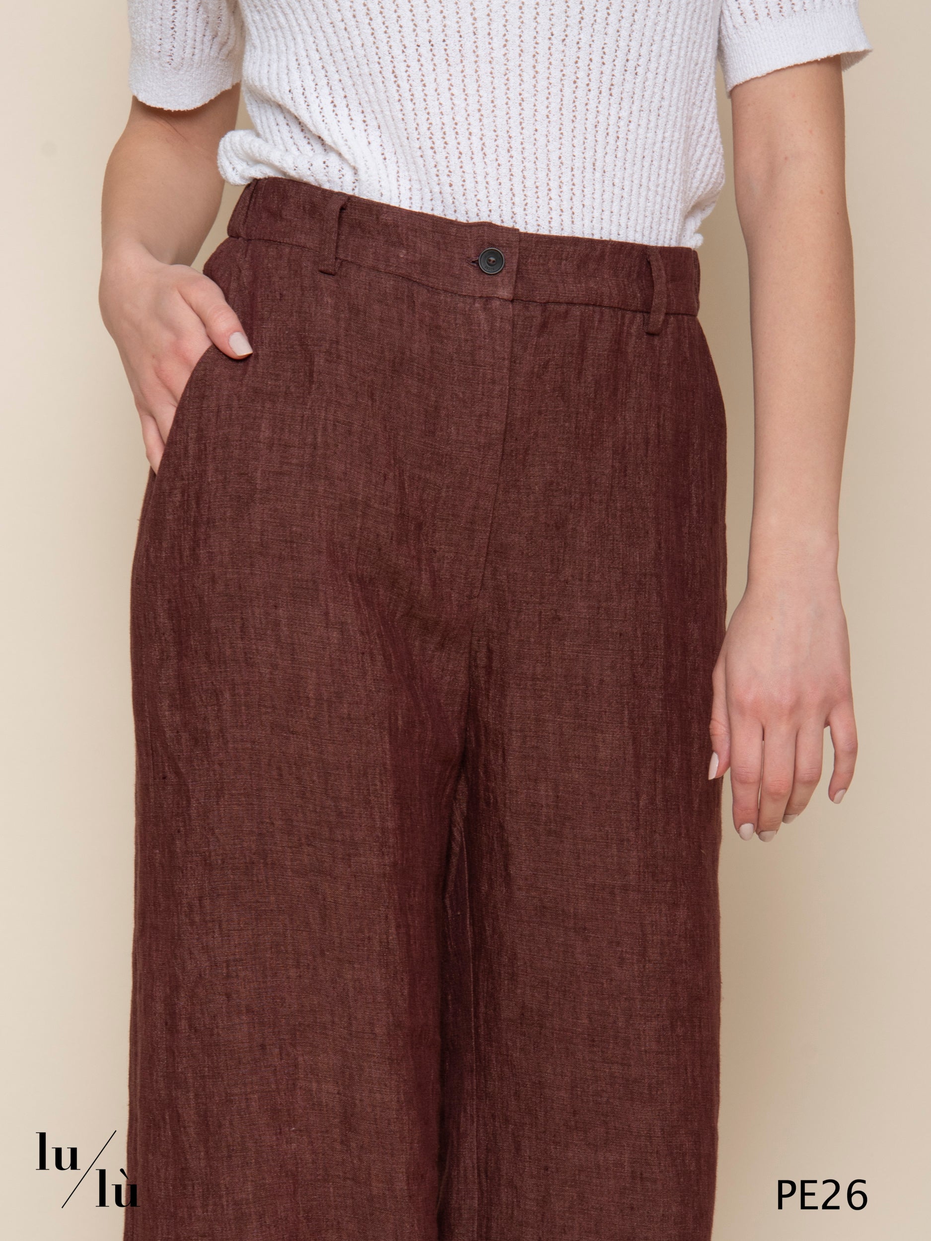 Piedro Burgundi - Pantalone donna a palazzo in lino