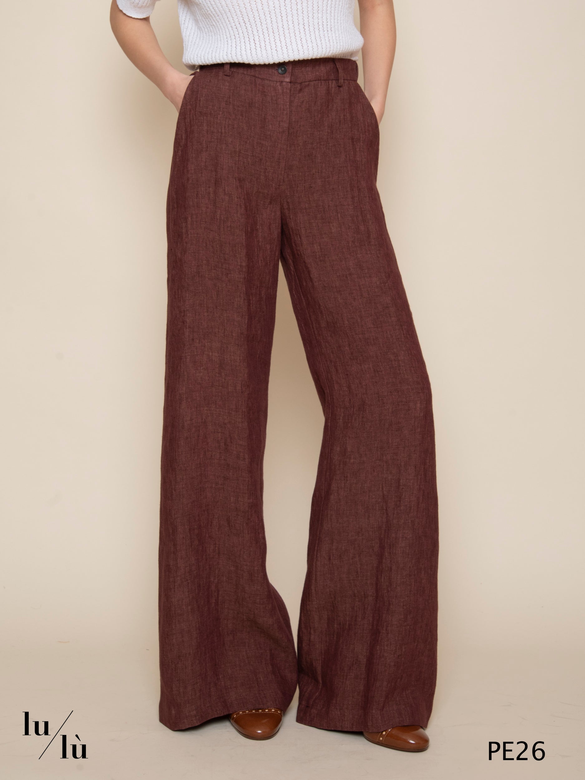 Piedro Burgundi - Pantalone donna a palazzo in lino