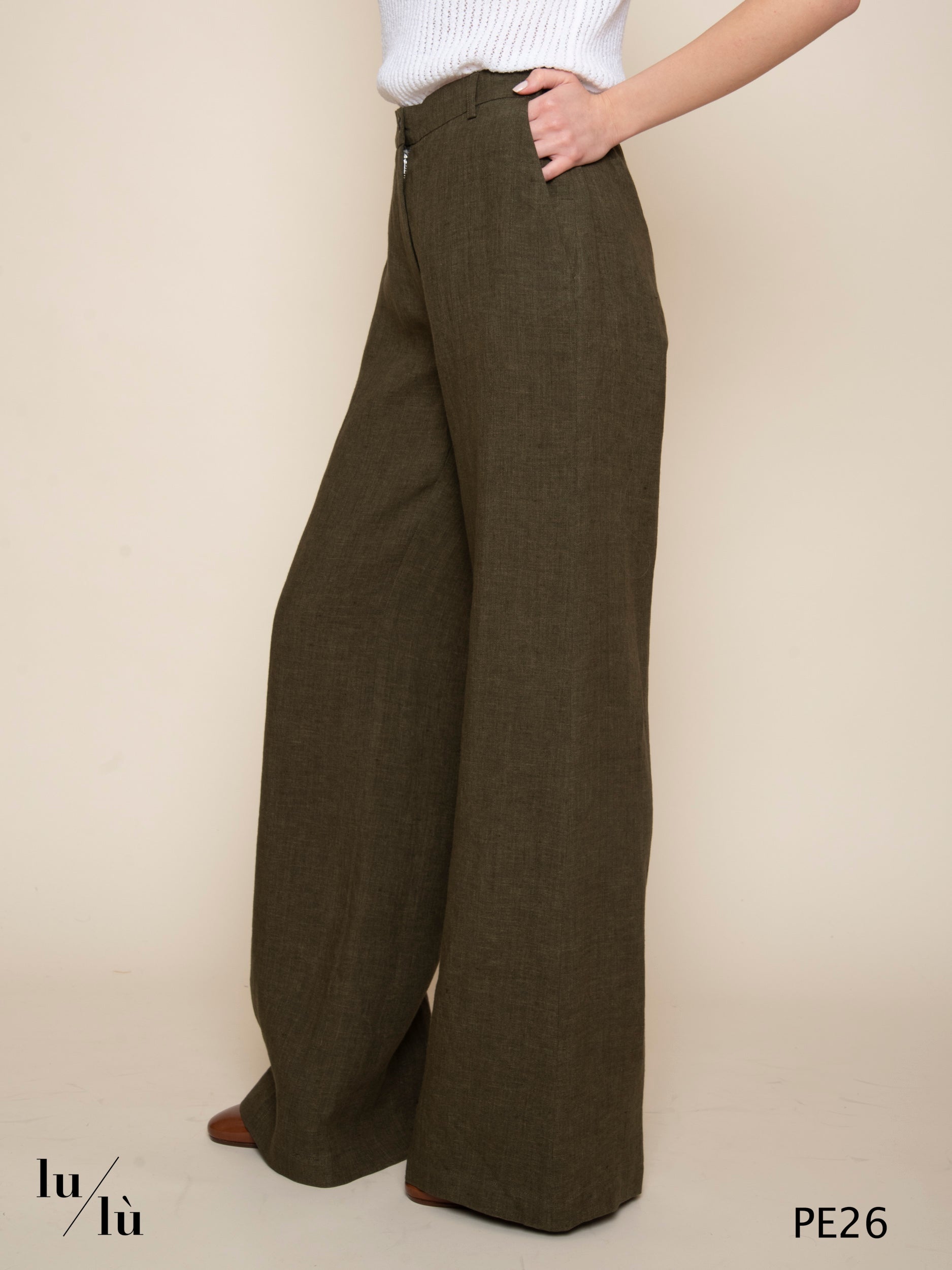 Piedro Kaki - Pantalone donna a palazzo in lino