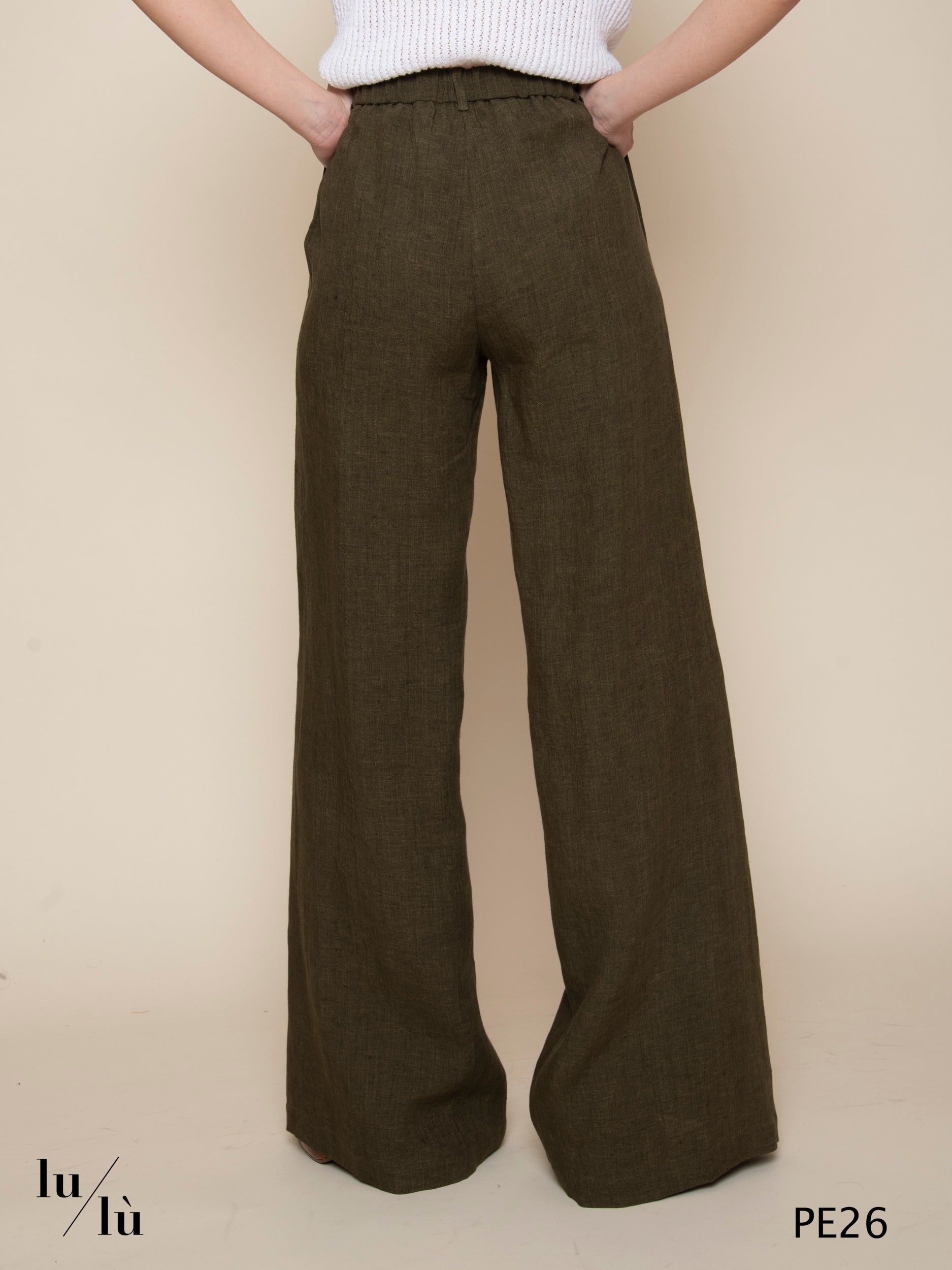 Piedro Kaki - Pantalone donna a palazzo in lino