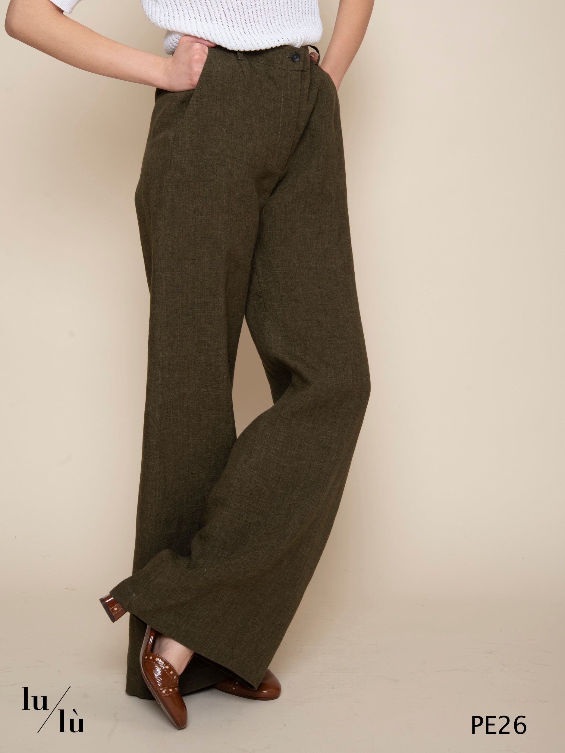 Piedro Kaki - Pantalone donna a palazzo in lino
