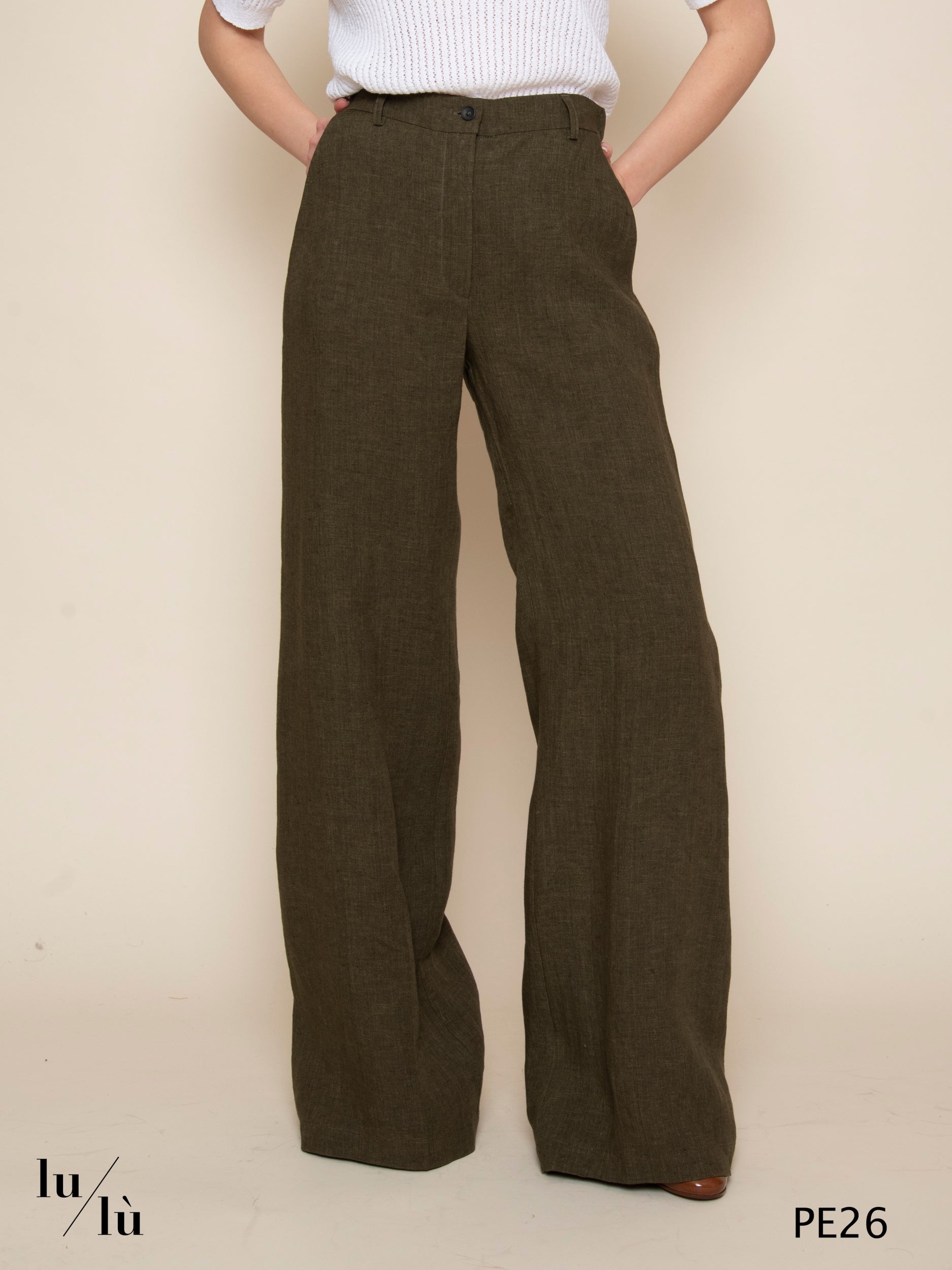 Piedro Kaki - Pantalone donna a palazzo in lino