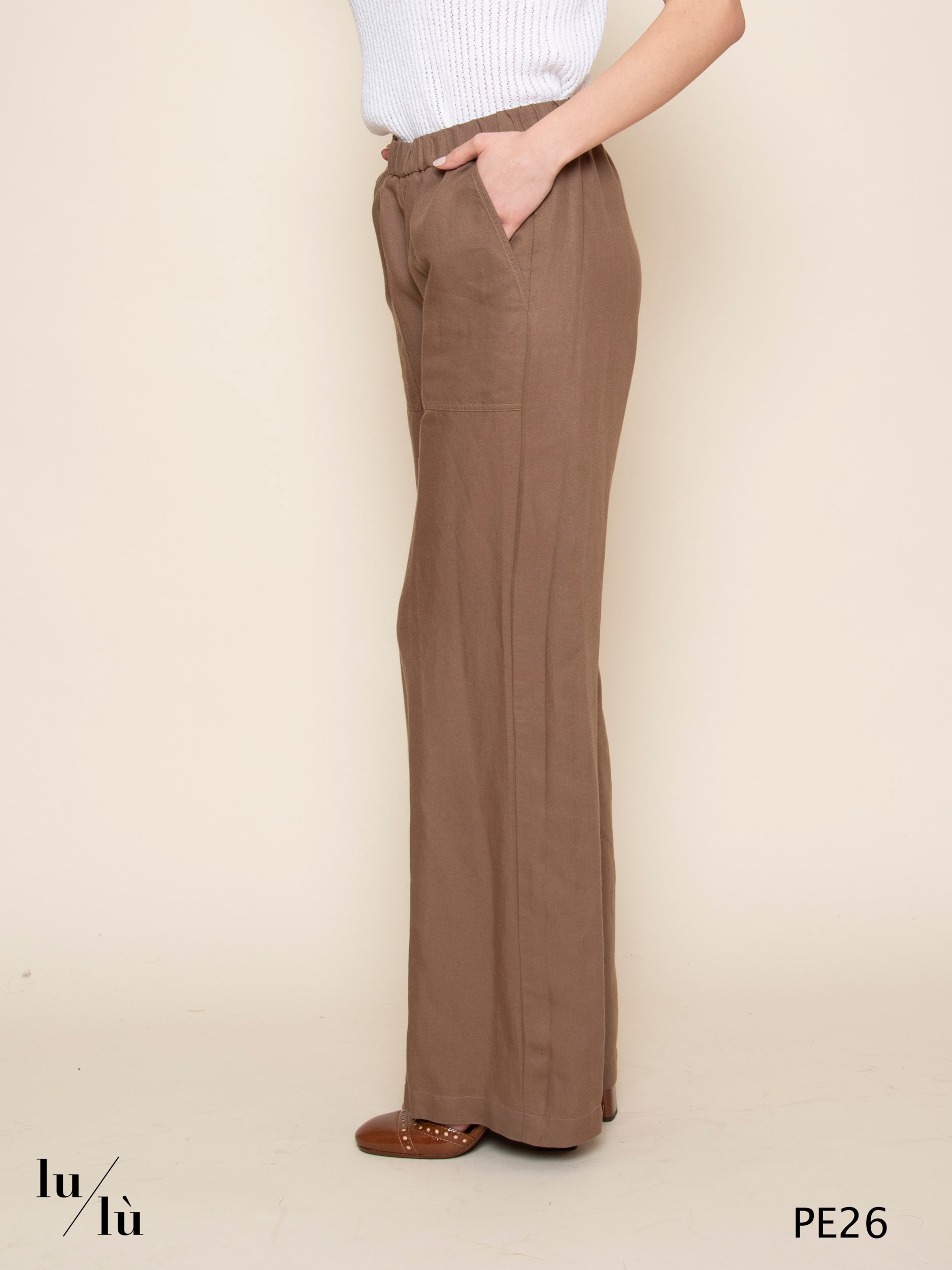 Perillo - Pantalone donna a palazzo in Tencel e lino