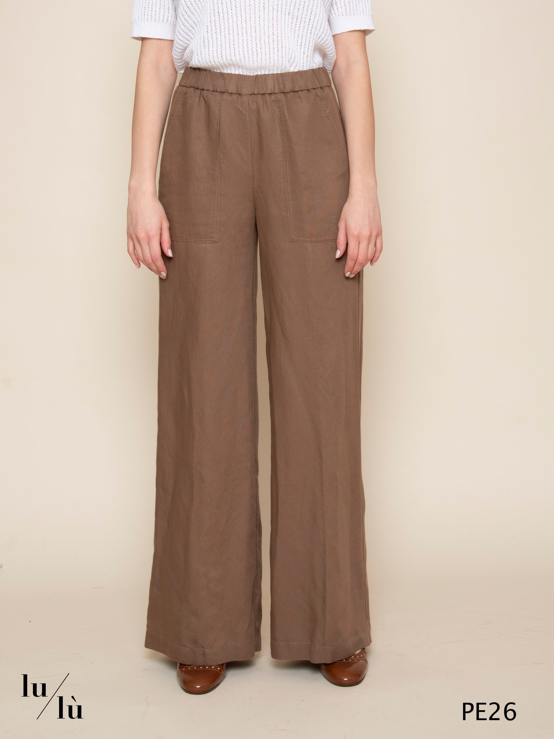Perillo - Pantalone donna a palazzo in Tencel e lino
