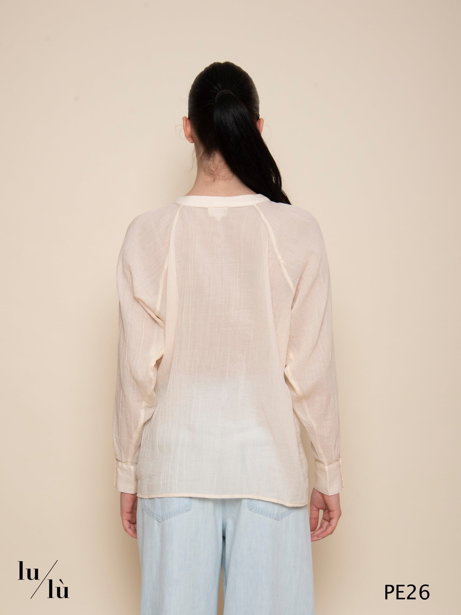 Celestio - Blusa donna in voile di cotone con pieghe frontali