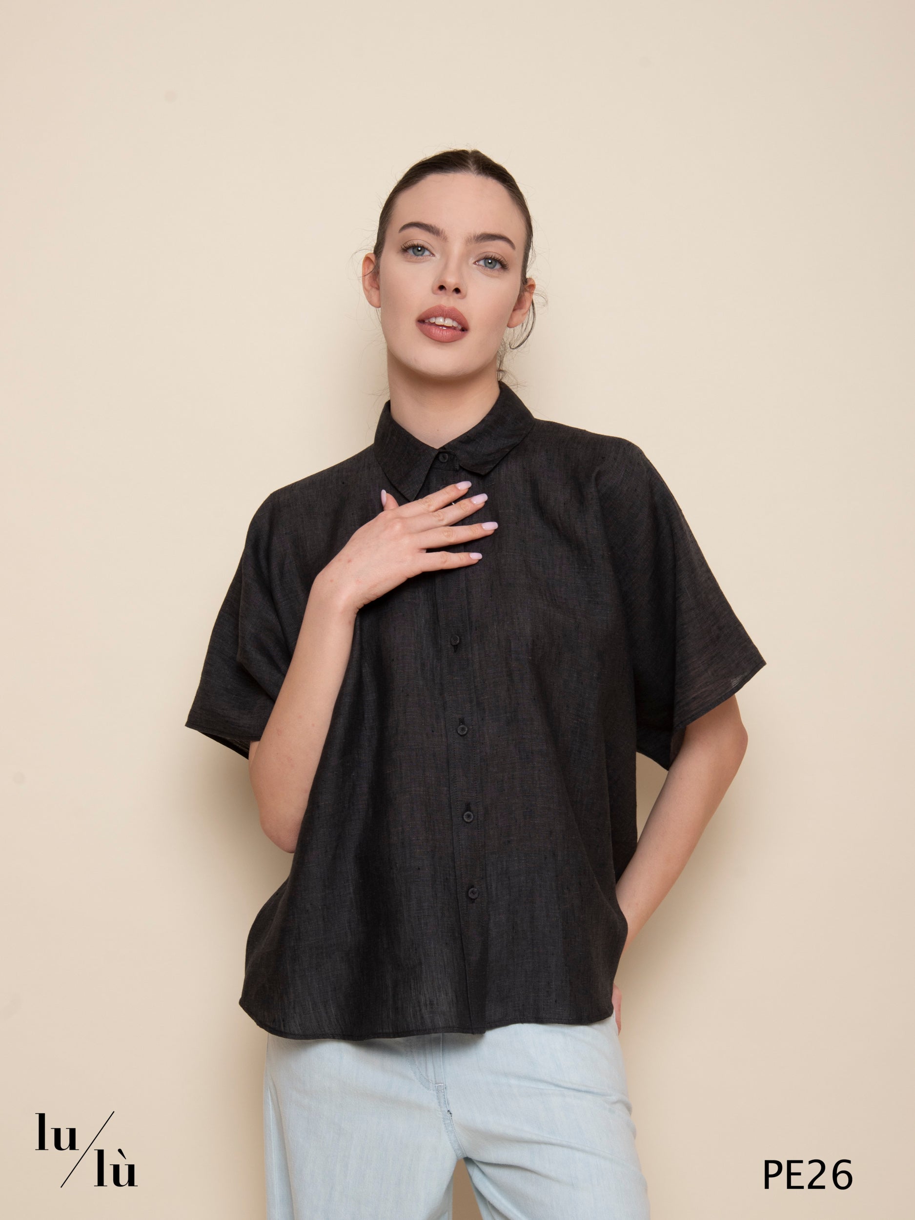 Brooklin - Camicia donna boxy in lino con maniche kimono