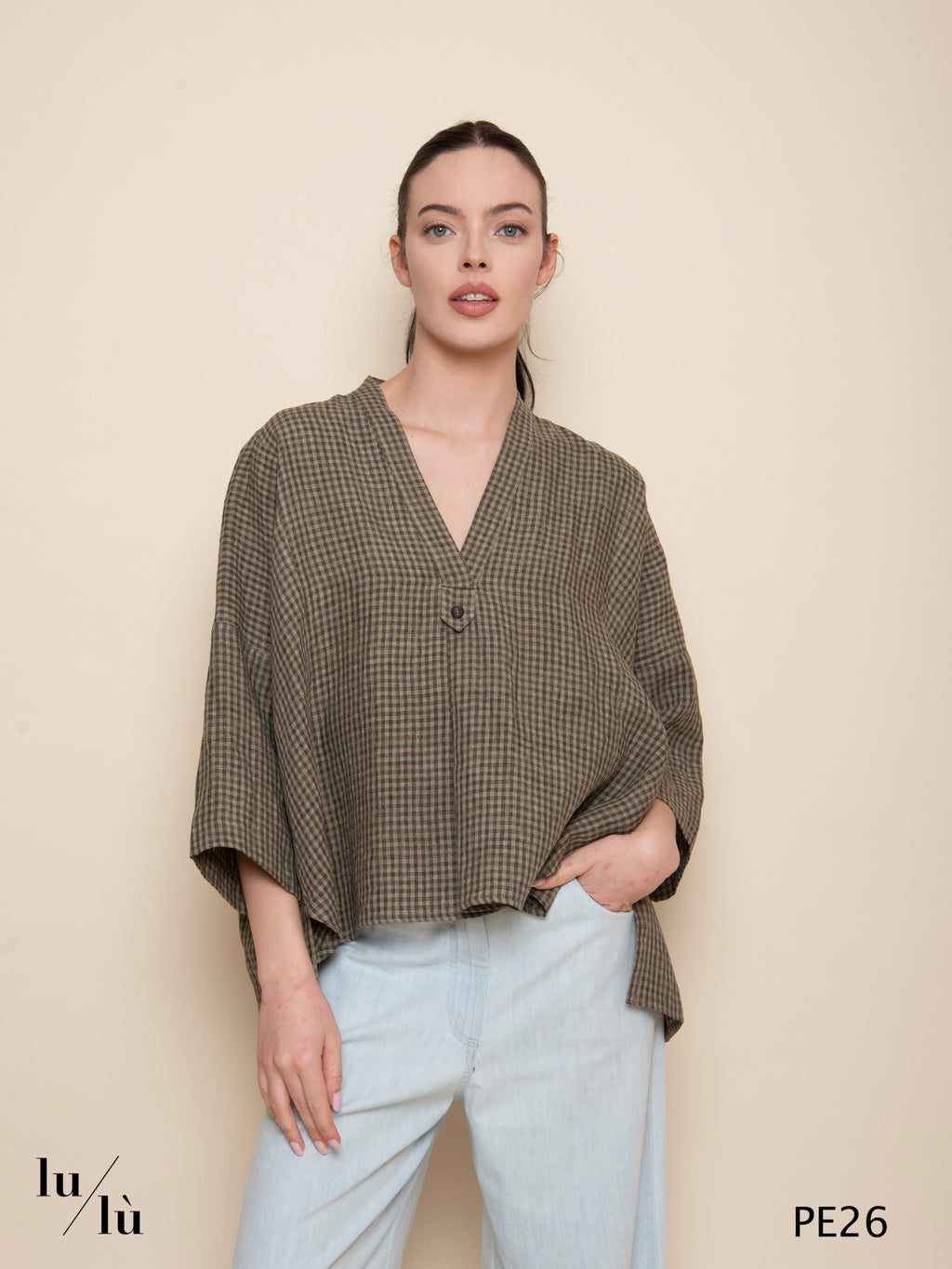 Ambra - Blusa oversize in lino vichy
