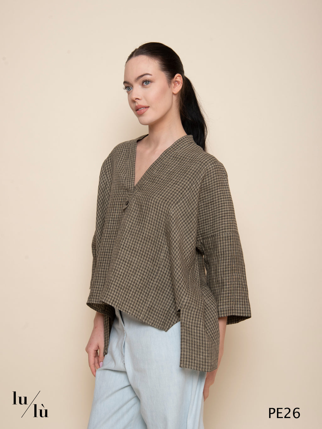 Ambra - Blusa oversize in lino vichy