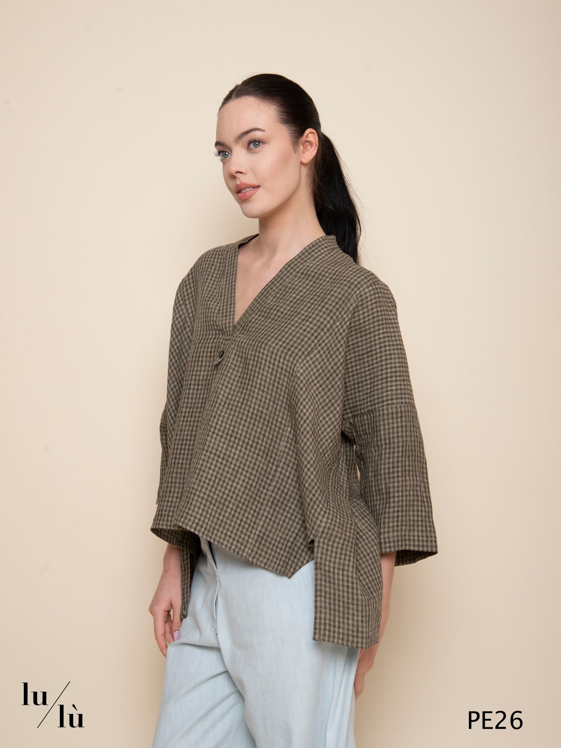 Ambra - Blusa oversize in lino vichy