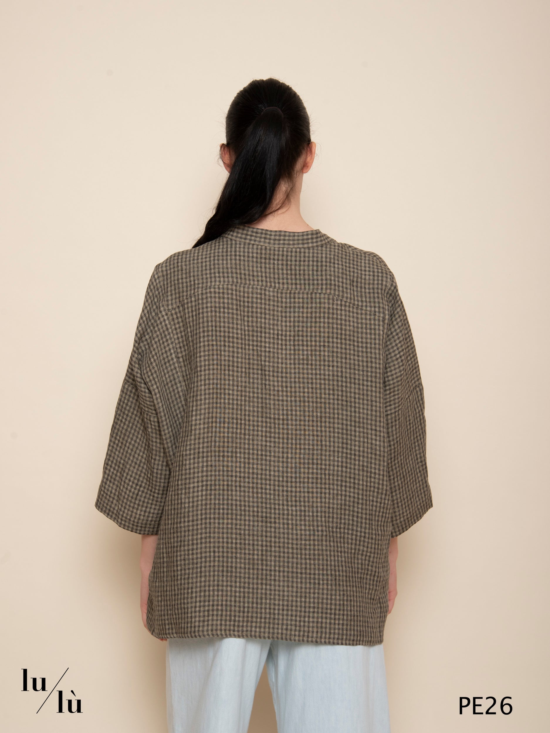 Ambra - Blusa oversize in lino vichy