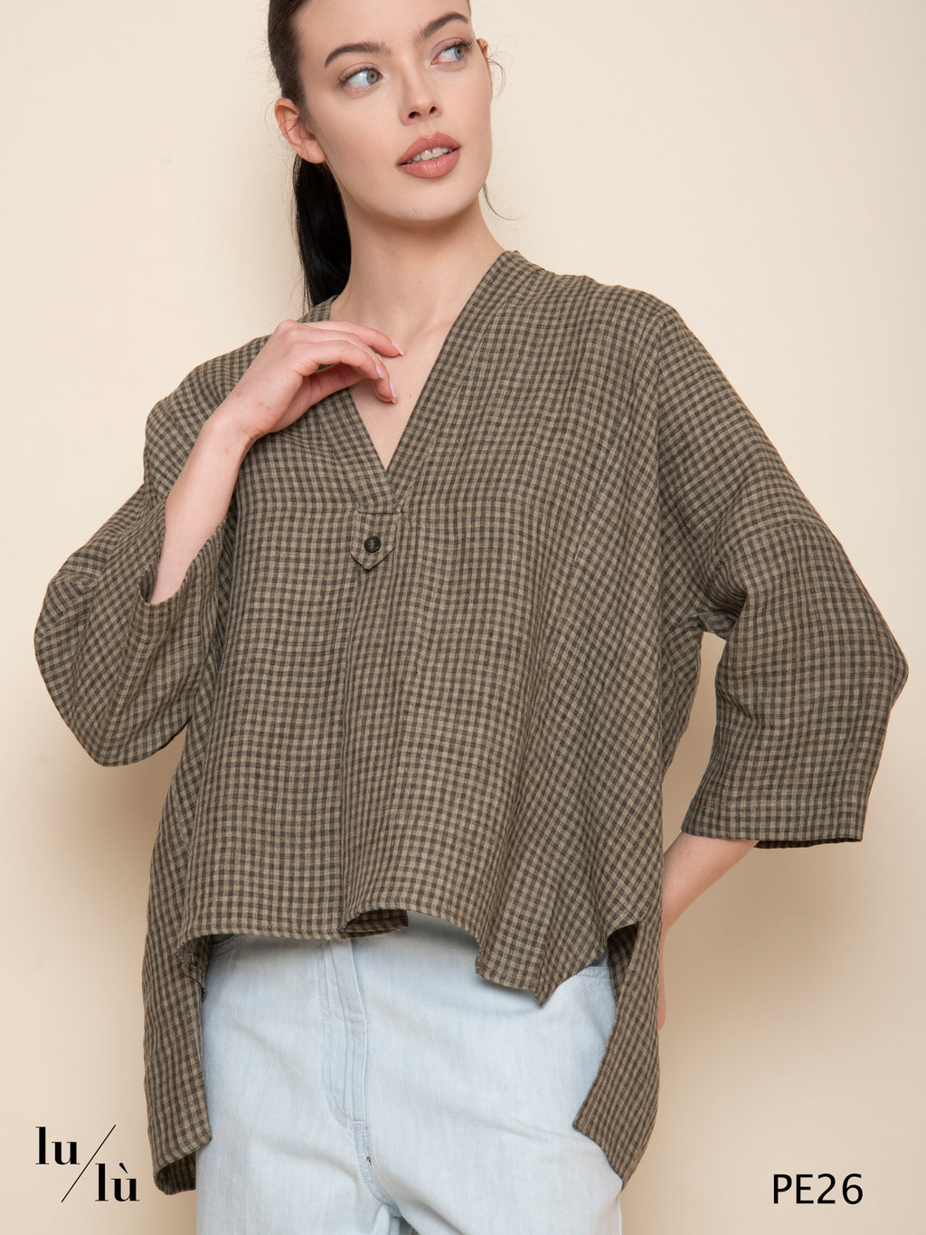 Ambra - Blusa oversize in lino vichy