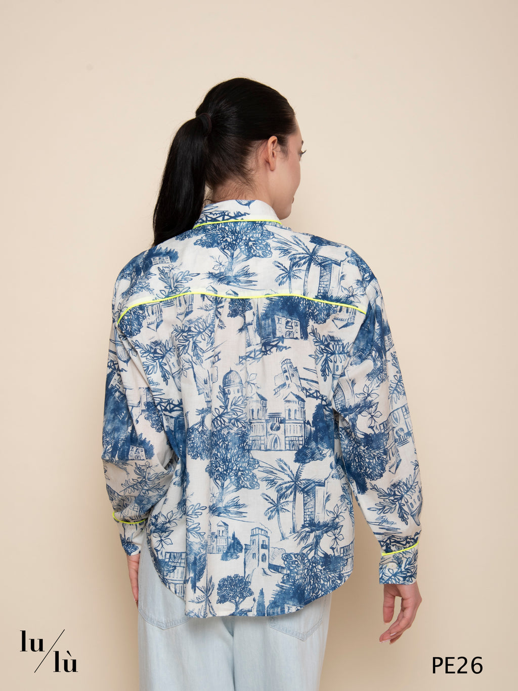 Ametista - Blusa in cotone stampato con piping