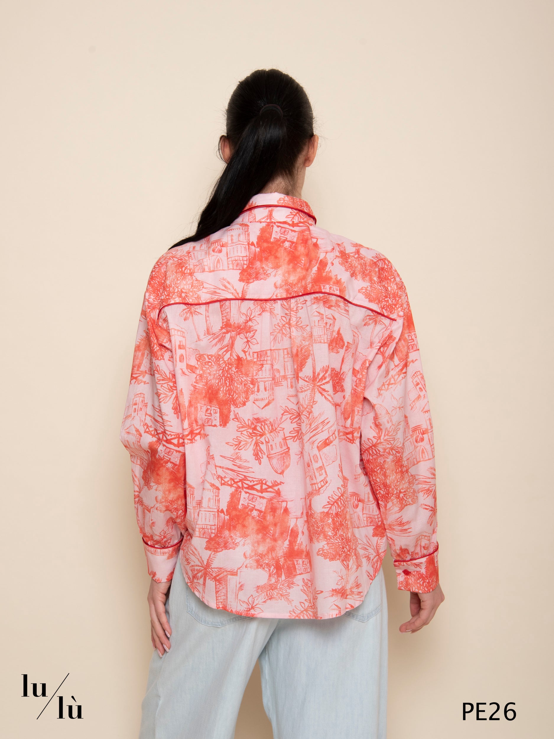 Citrina - Blusa in cotone stampato con piping