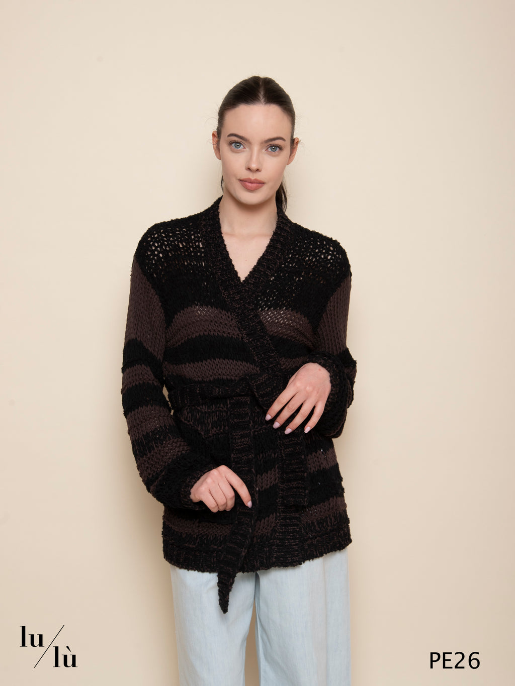 Morganite - Cardigan donna in fettuccia di cotone con cintura