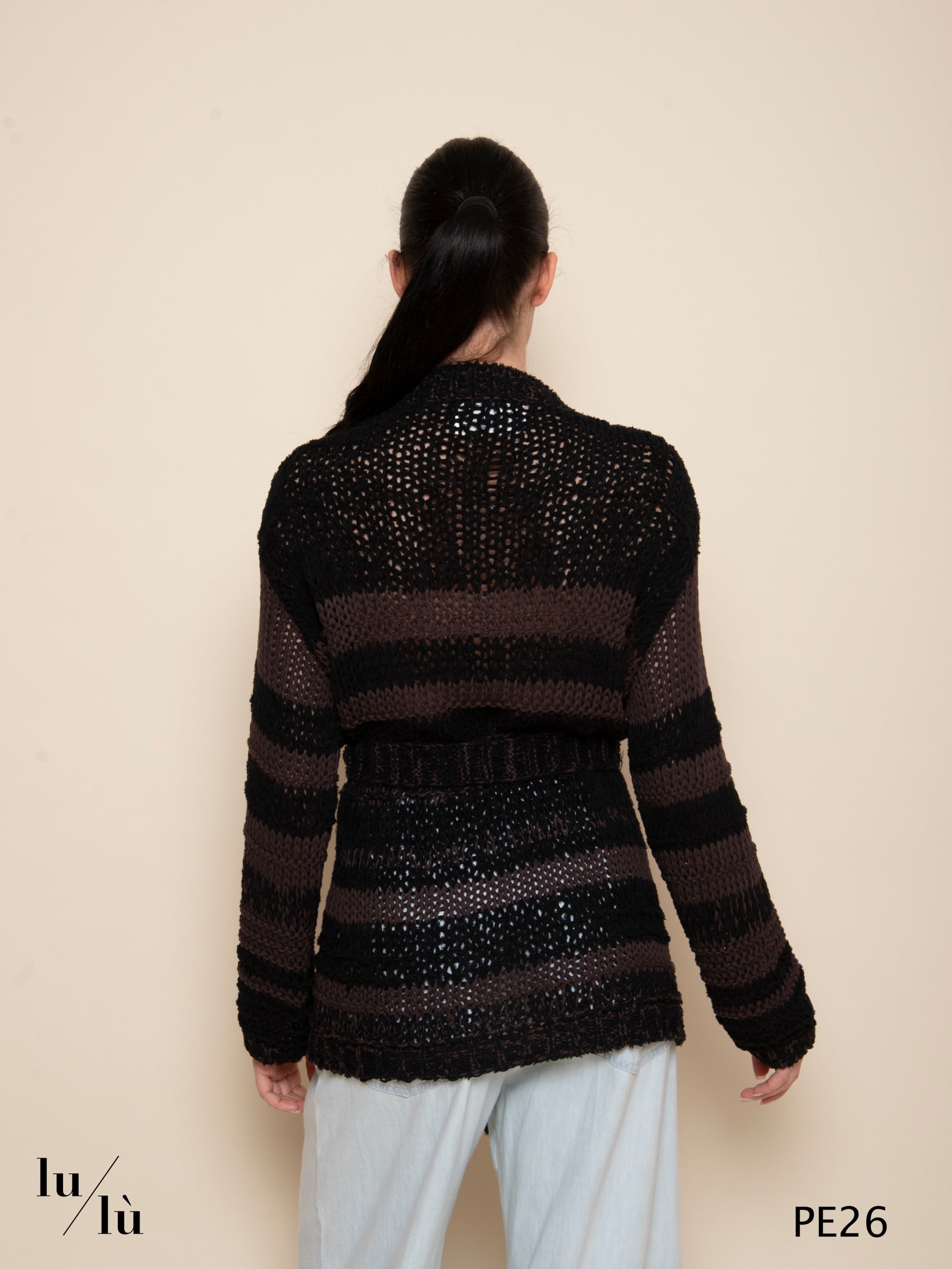 Morganite - Cardigan donna in fettuccia di cotone con cintura