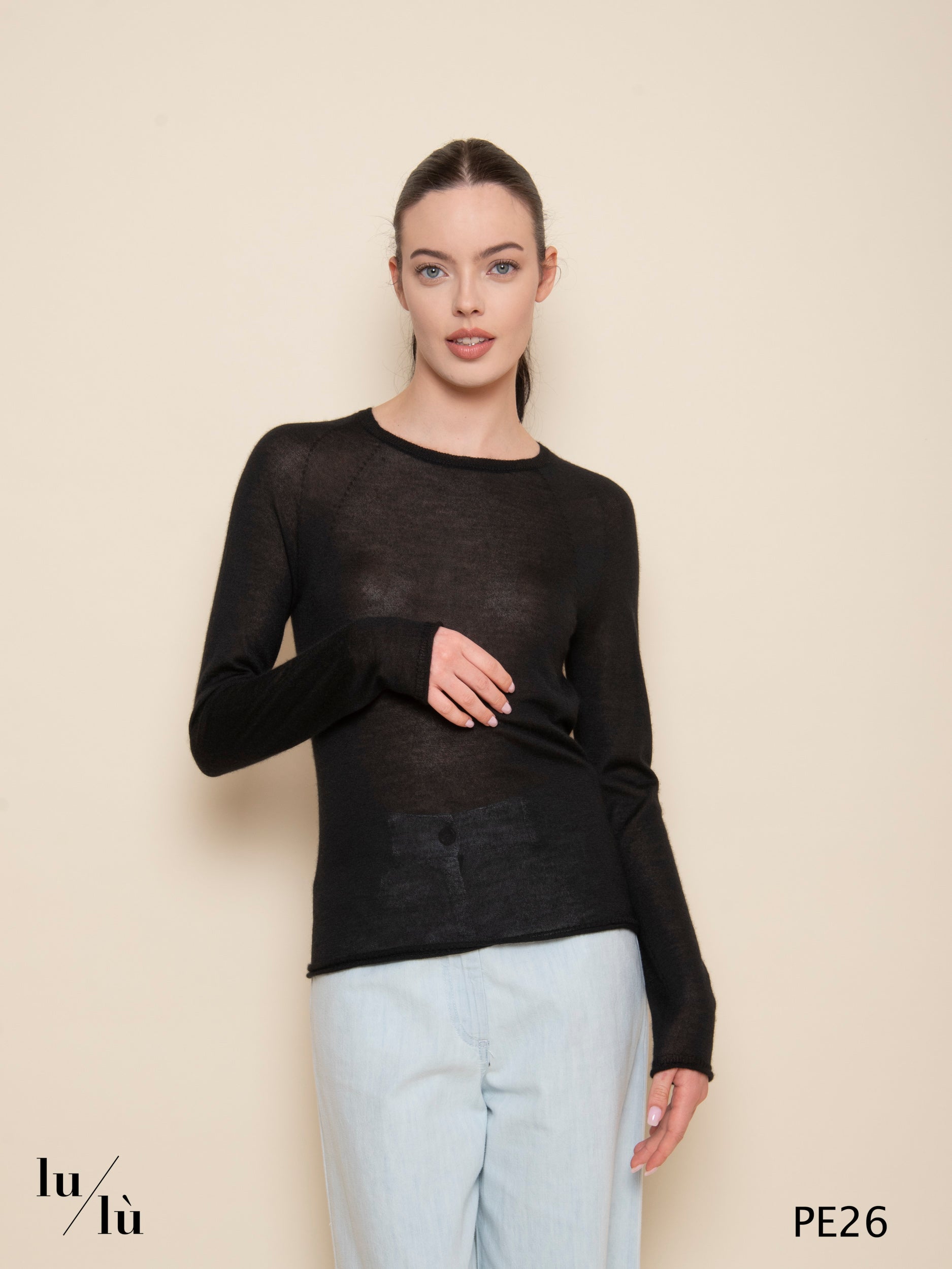 Eliodoro - Maglia donna aderente girocollo in cashmere e seta