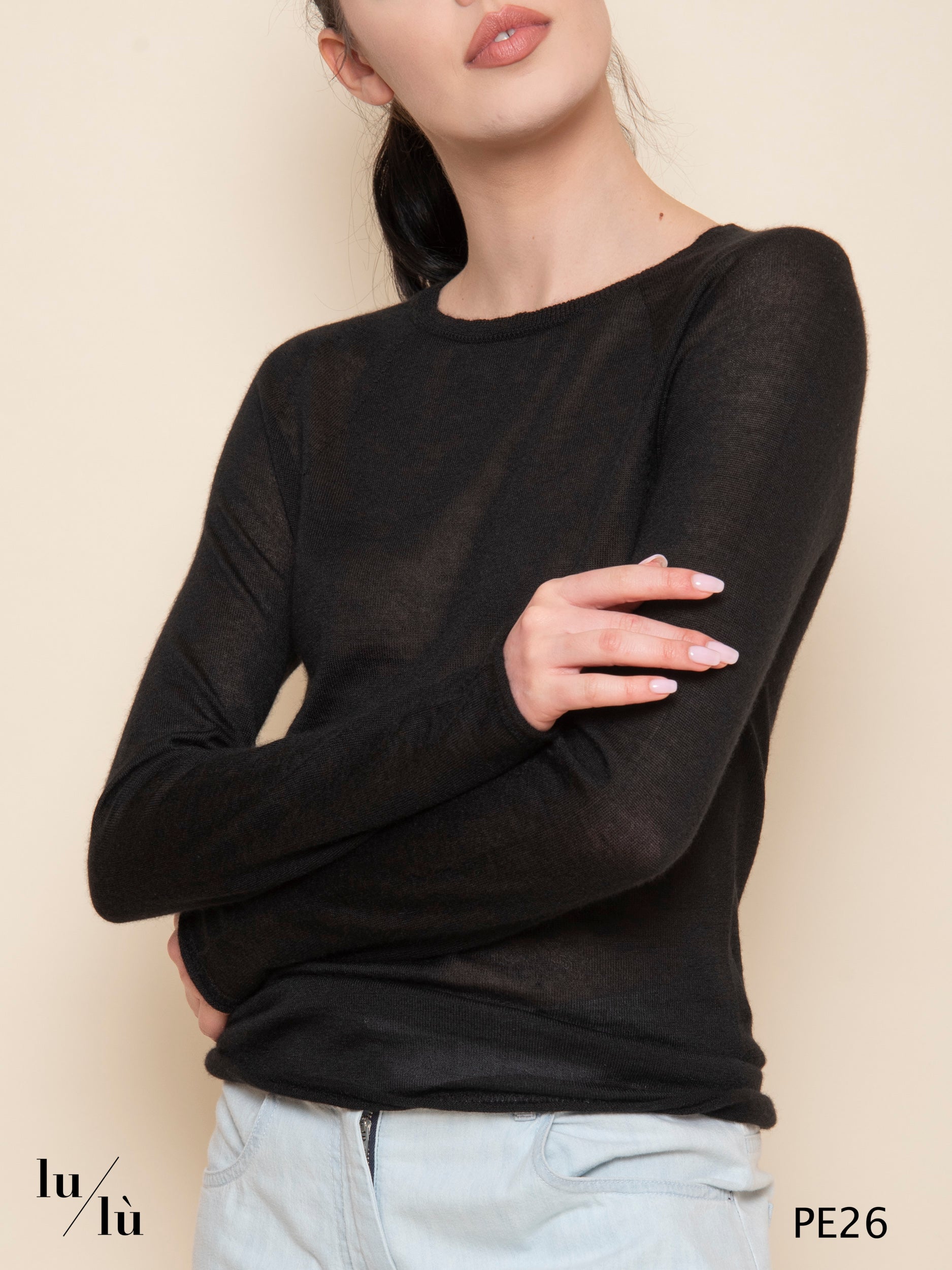 Eliodoro - Maglia donna aderente girocollo in cashmere e seta