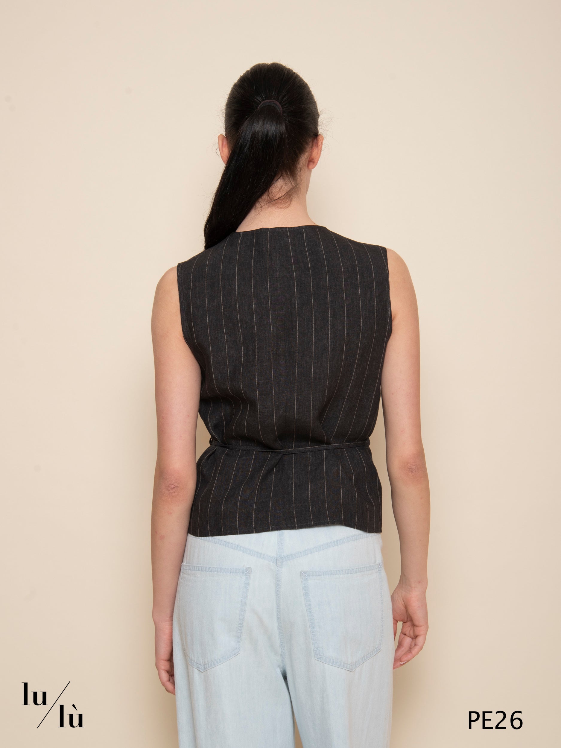 Gapio - Gilet donna sartoriale gessato con cintura in vita