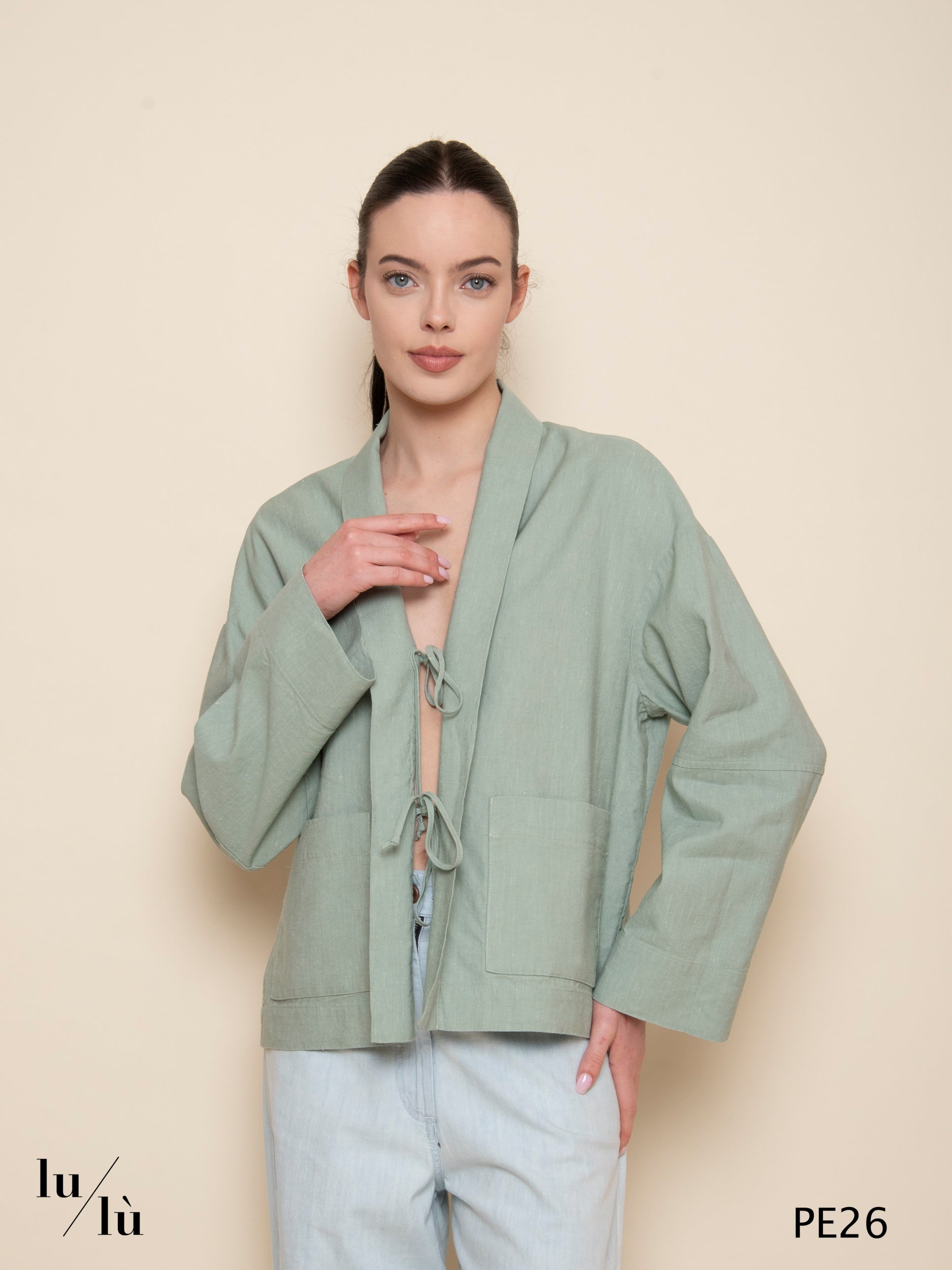 Granato - Giacca kimono in cotone e lino con chiusura a lacci