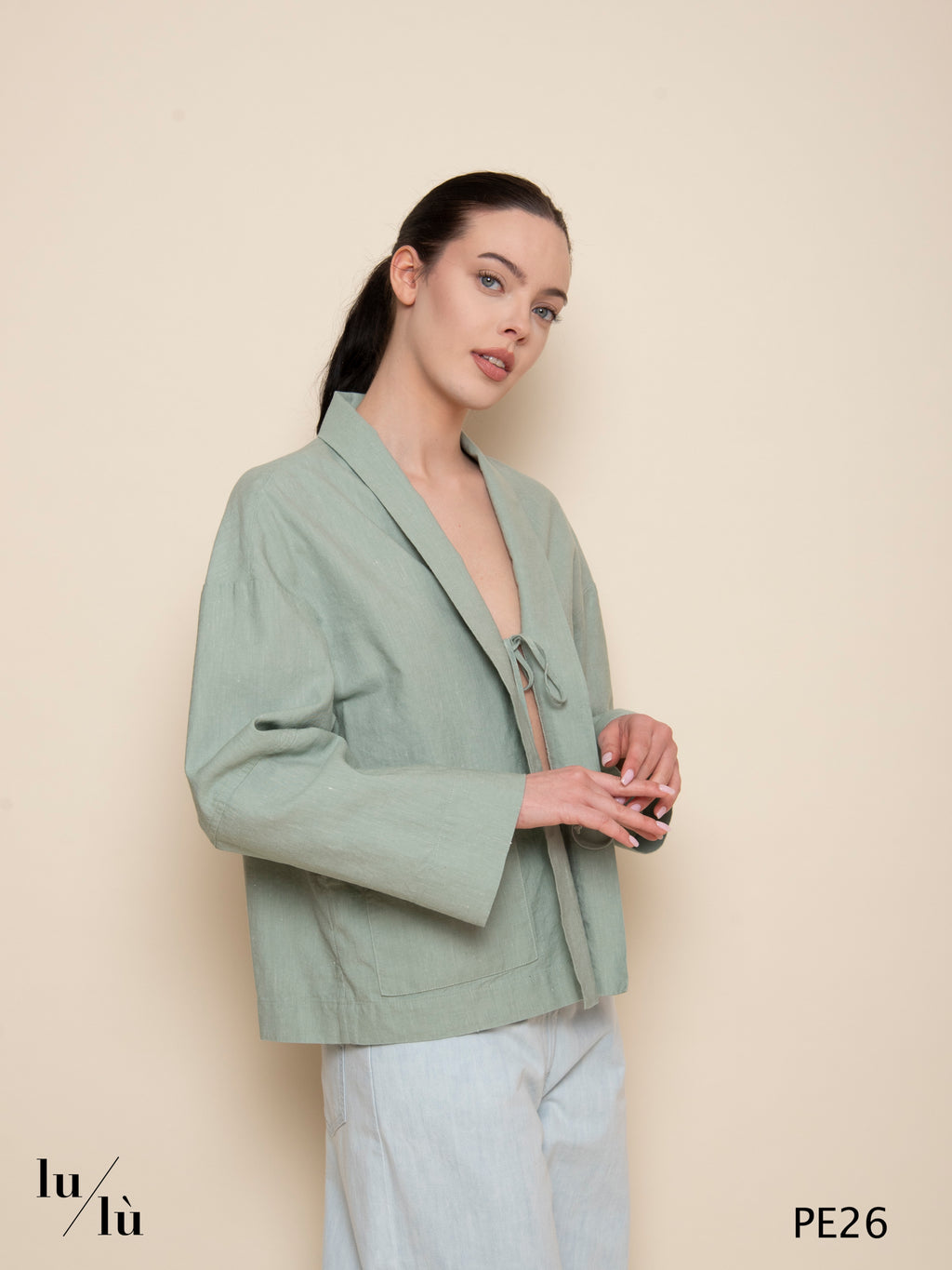 Granato - Giacca kimono in cotone e lino con chiusura a lacci
