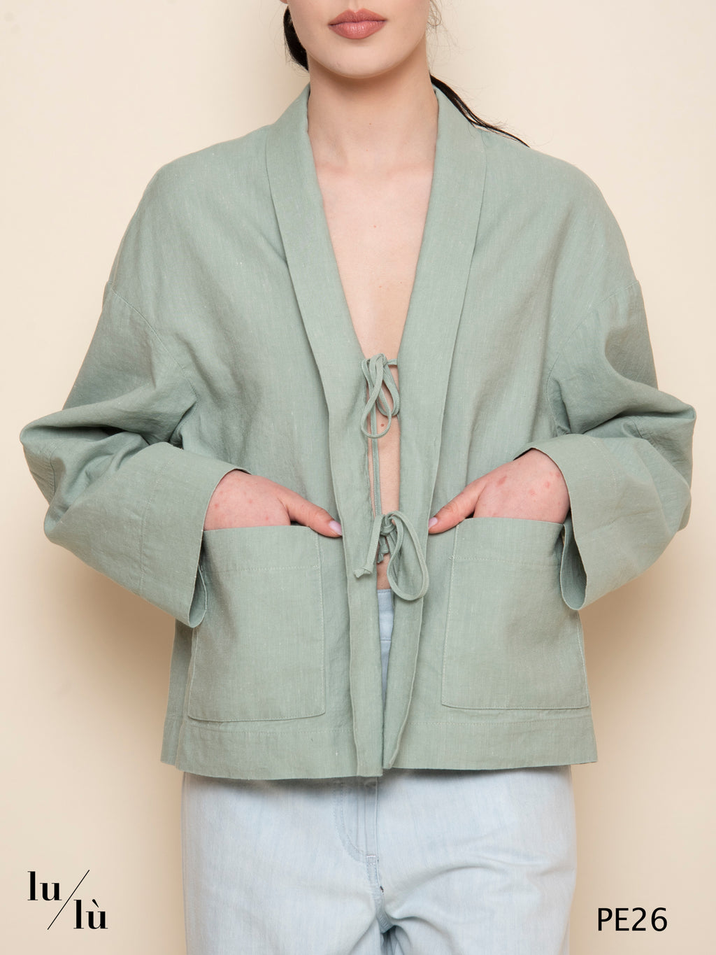 Granato - Giacca kimono in cotone e lino con chiusura a lacci