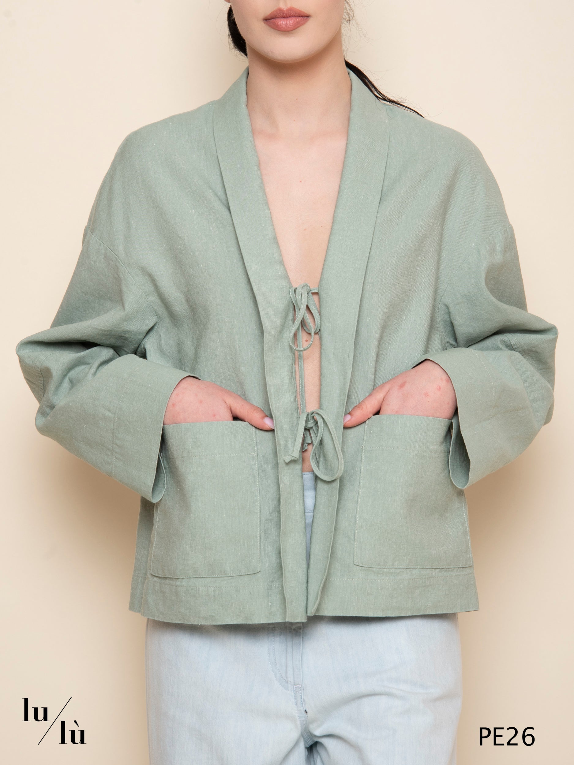 Granato - Giacca kimono in cotone e lino con chiusura a lacci