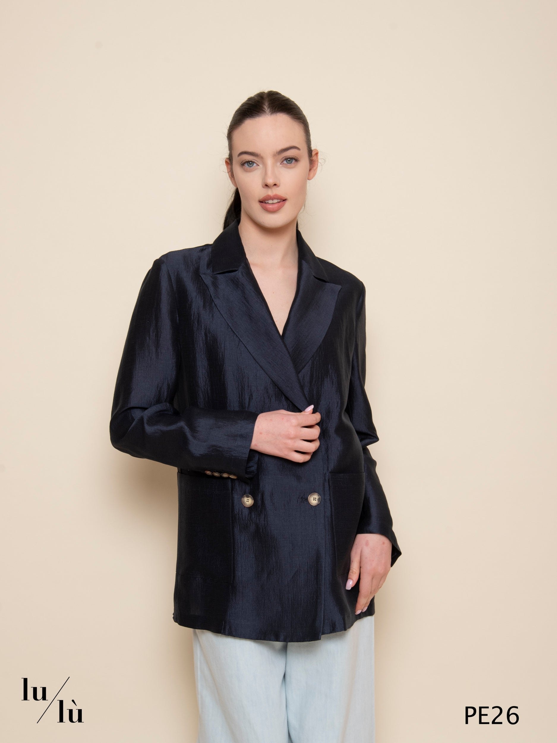 Almandino - Giacca blazer doppiopetto oversize in viscosa, lino e seta