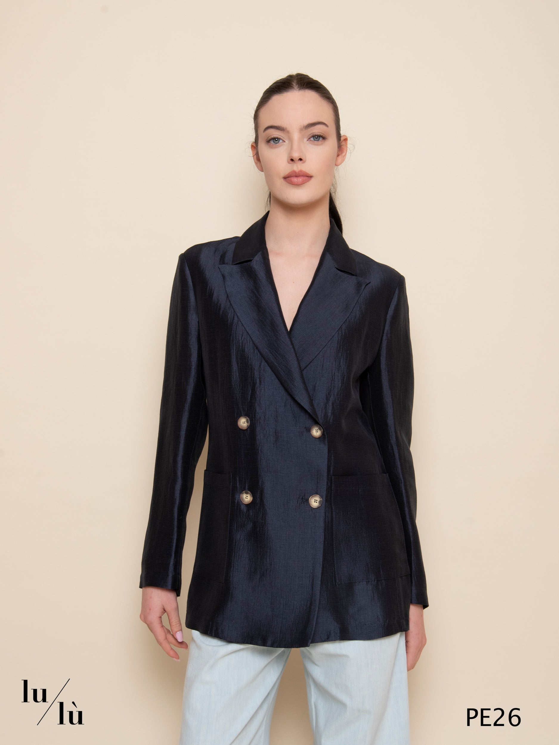 Almandino - Giacca blazer doppiopetto oversize in viscosa, lino e seta