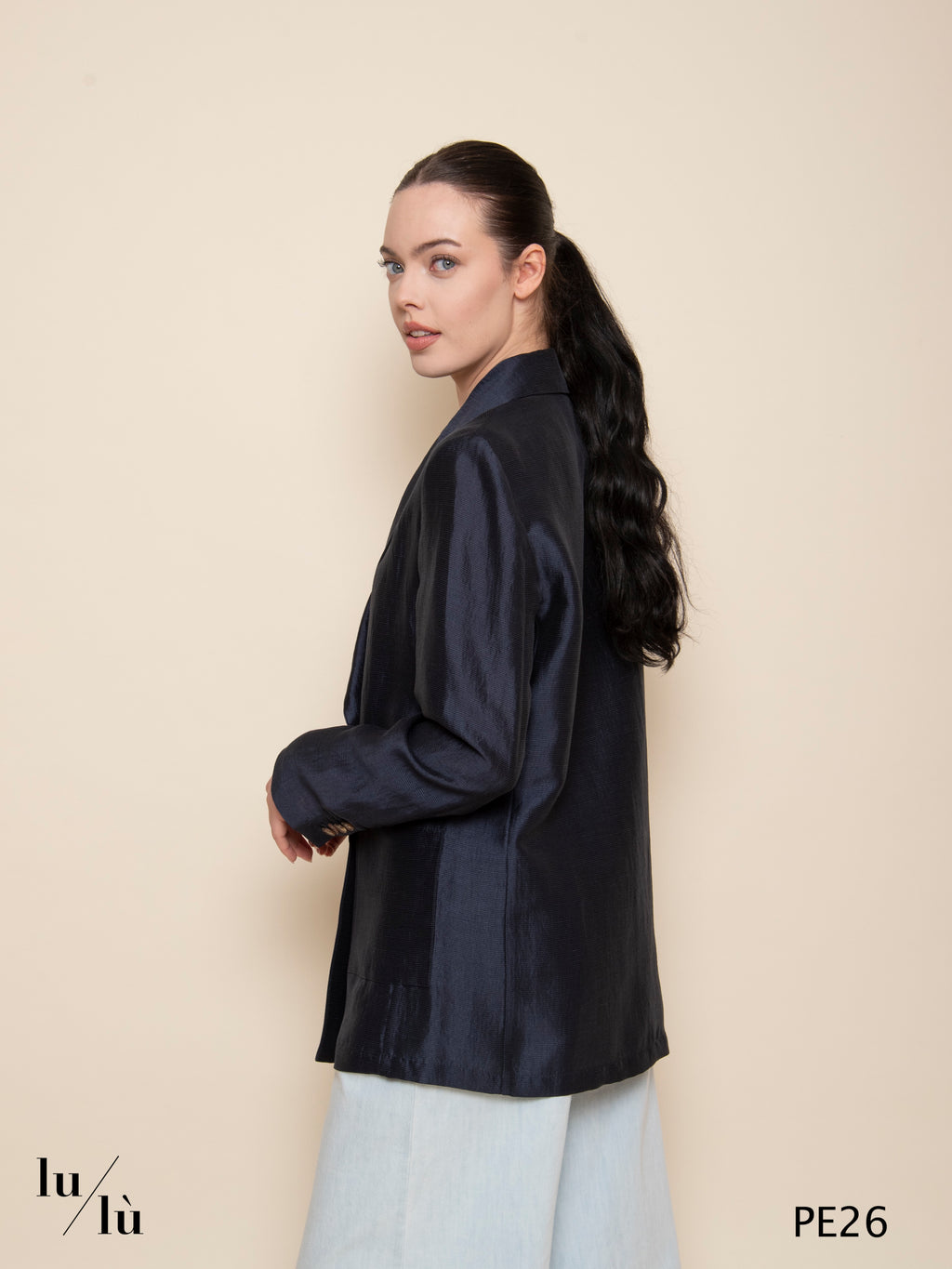 Almandino - Giacca blazer doppiopetto oversize in viscosa, lino e seta