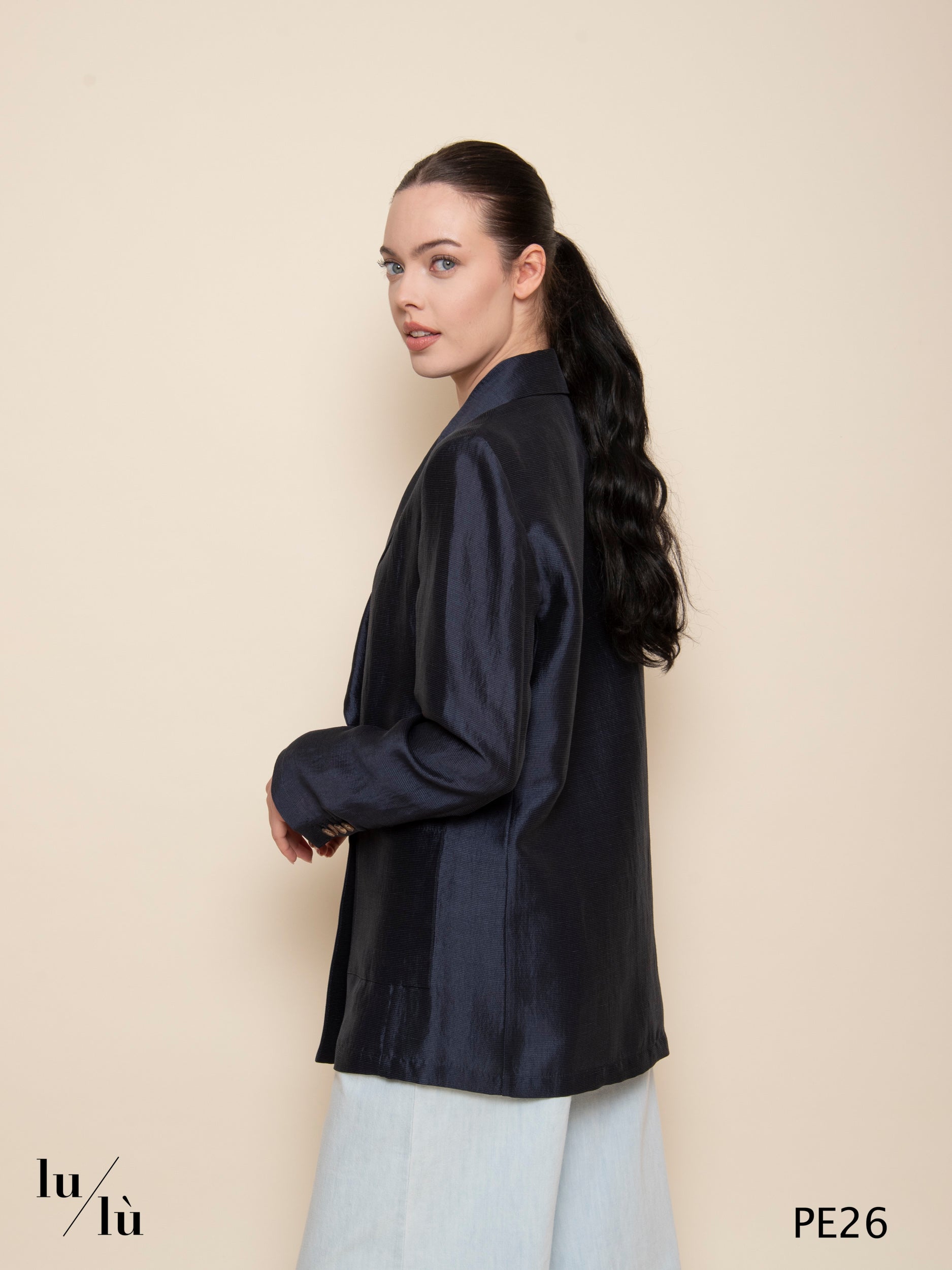 Almandino - Giacca blazer doppiopetto oversize in viscosa, lino e seta