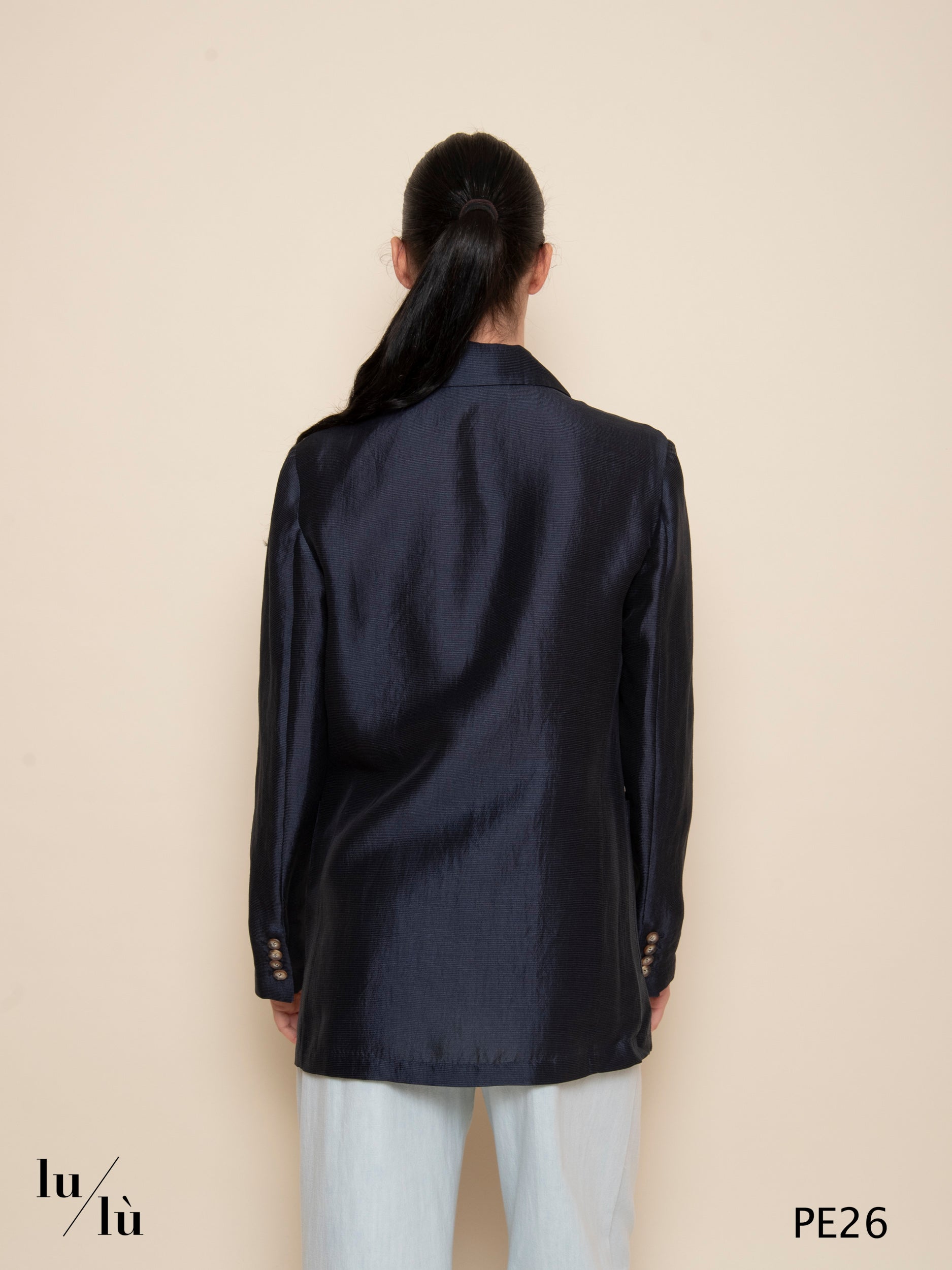 Almandino - Giacca blazer doppiopetto oversize in viscosa, lino e seta