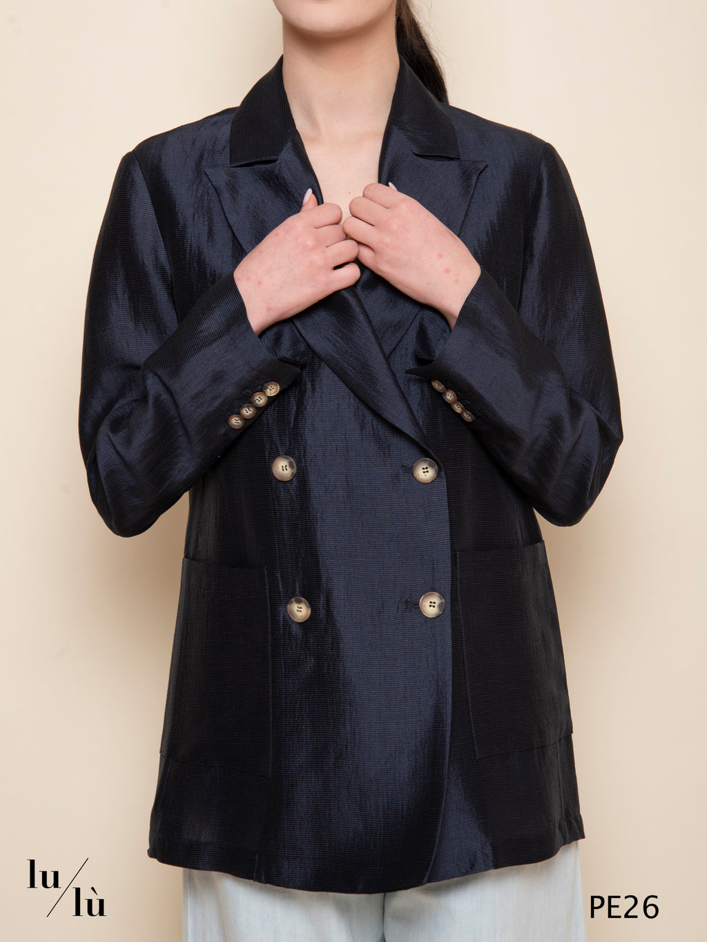 Almandino - Giacca blazer doppiopetto oversize in viscosa, lino e seta