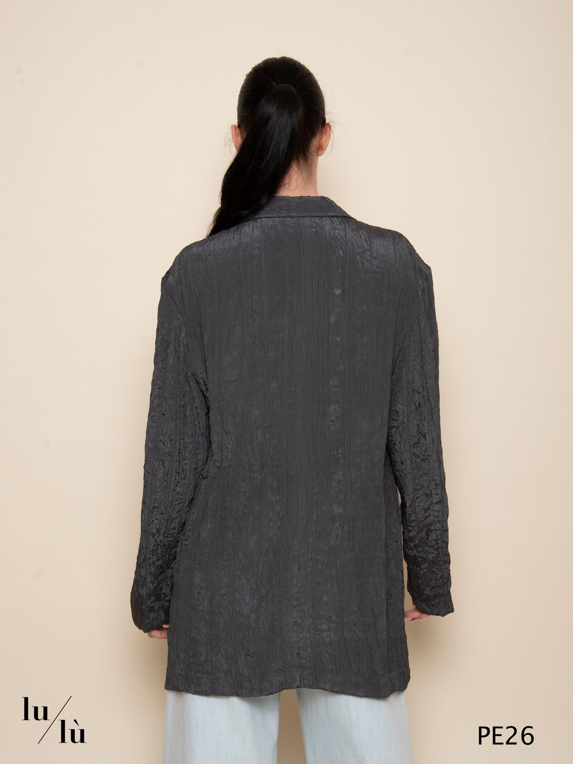 Olivina - Blazer oversize in viscosa effetto stropicciato