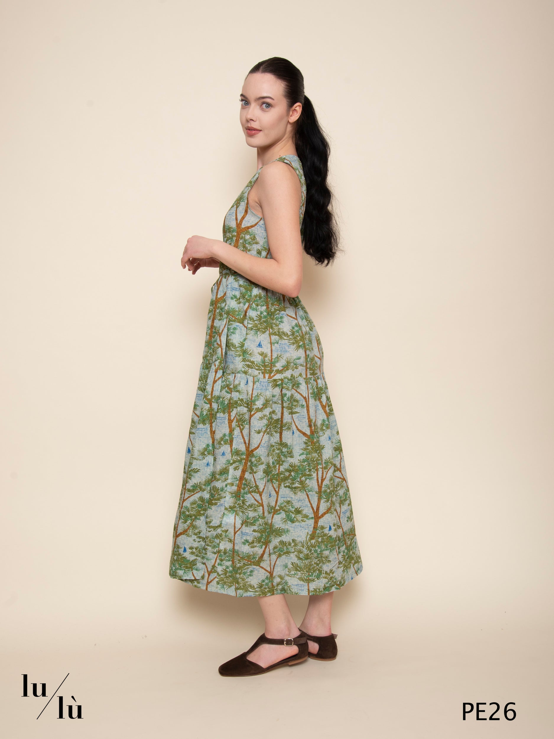 Zircone - Abito donna midi stampato con cintura