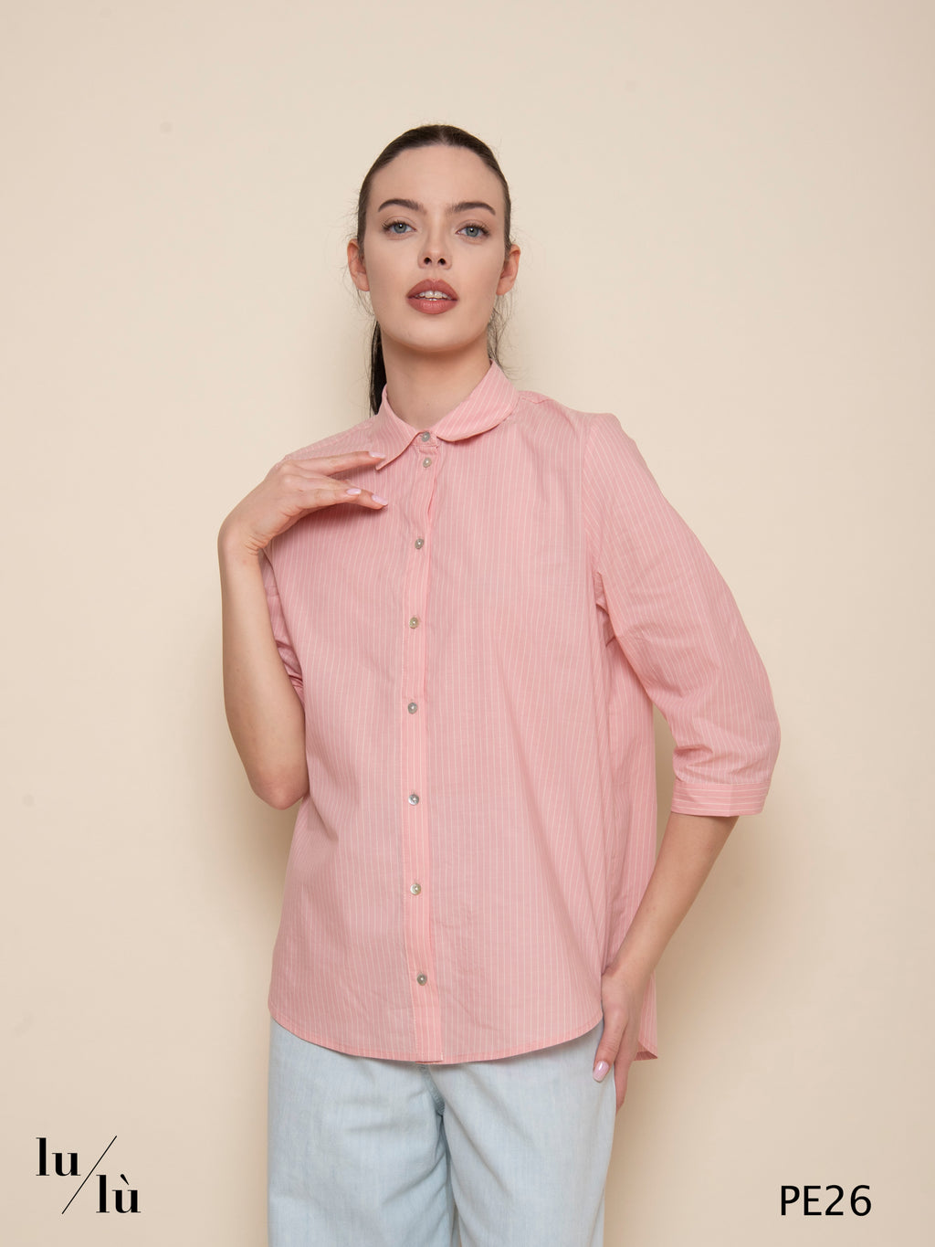 Diaspro - Camicia a righe in puro cotone con bottoni in madreperla