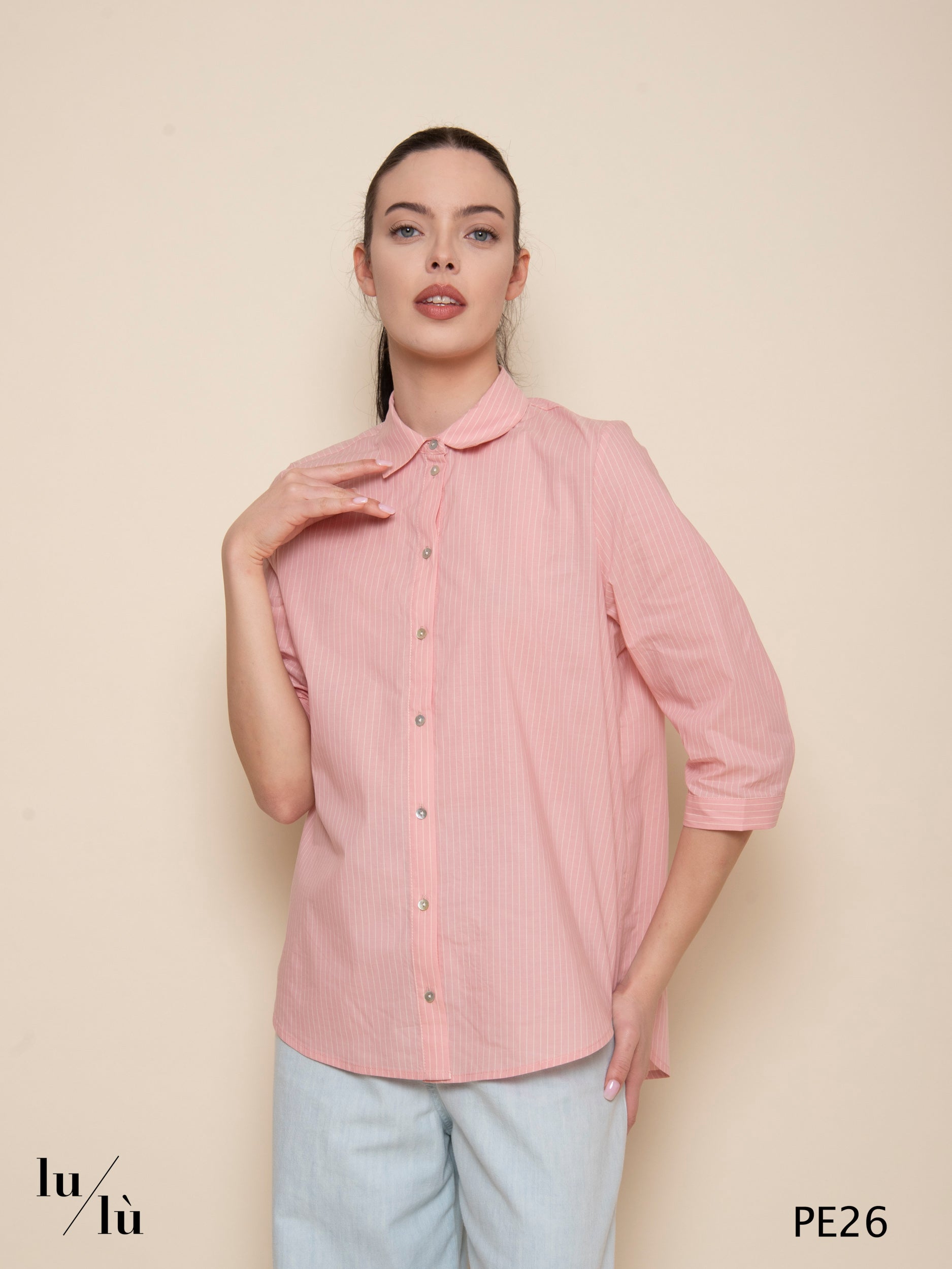Diaspro - Camicia a righe in puro cotone con bottoni in madreperla