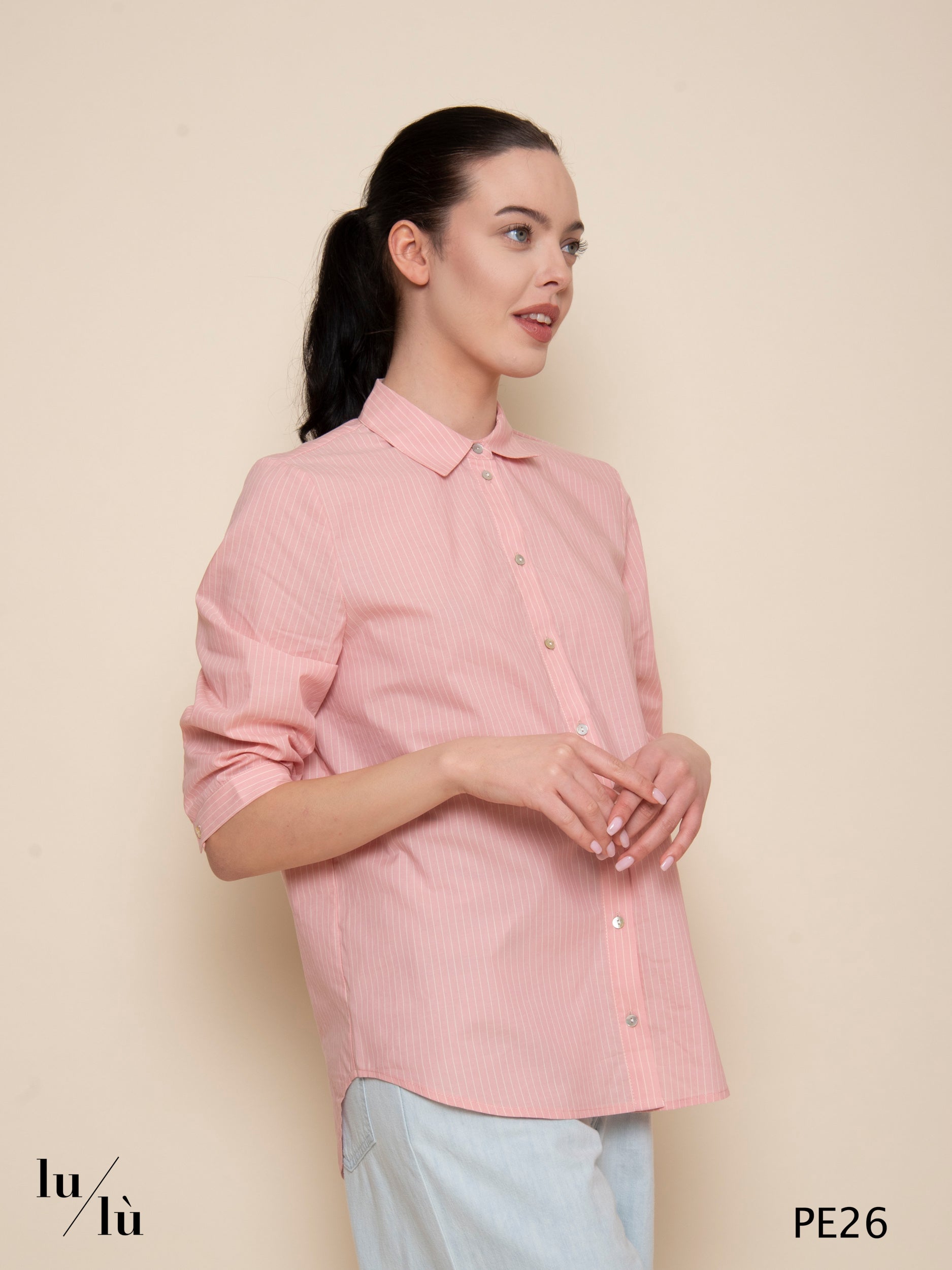 Diaspro - Camicia a righe in puro cotone con bottoni in madreperla