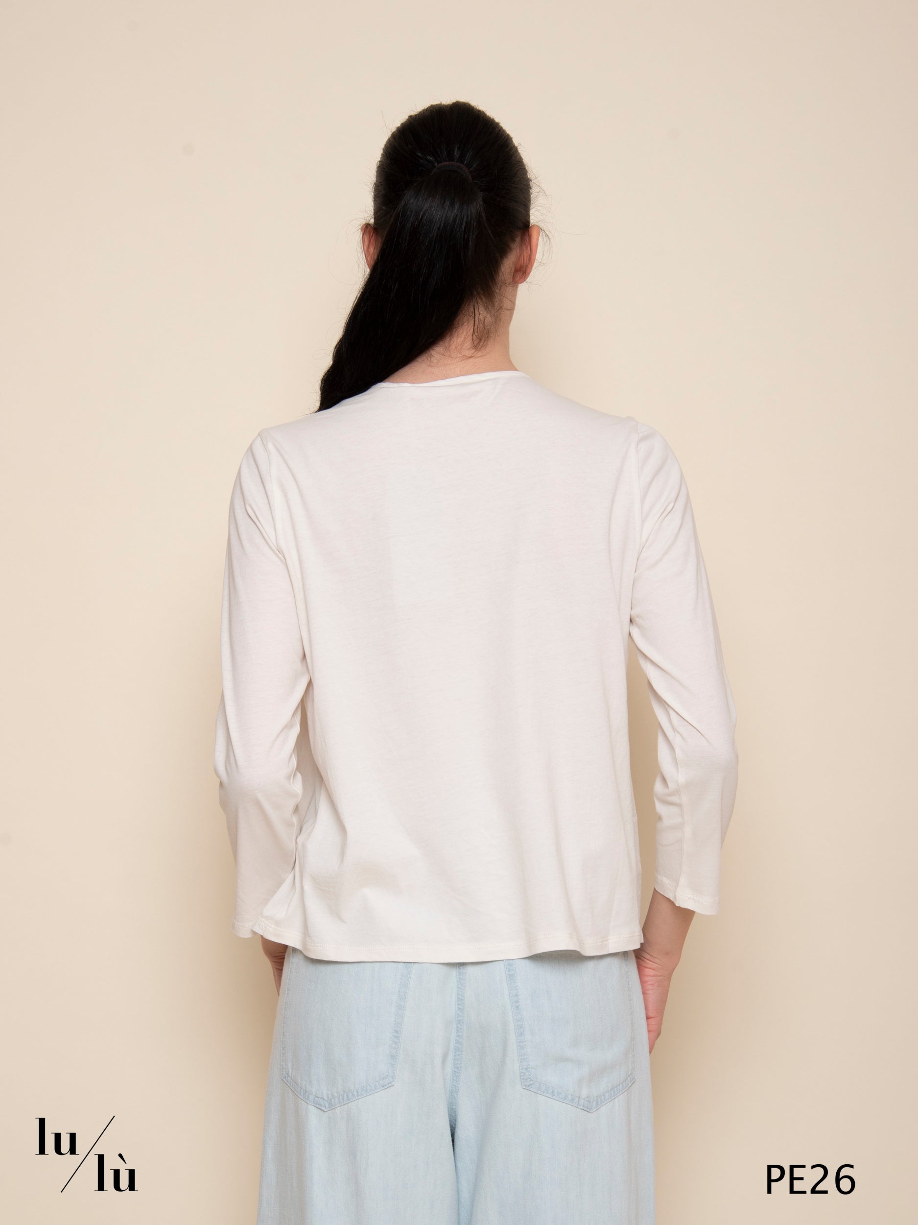 Corniola - Camicia bimateriale in cotone sostenibile con plastron lavorato