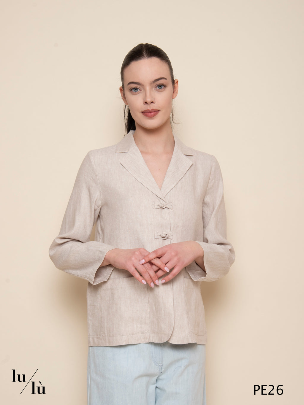 Pirite - Blazer in lino e cotone jacquard spigato con bottoni