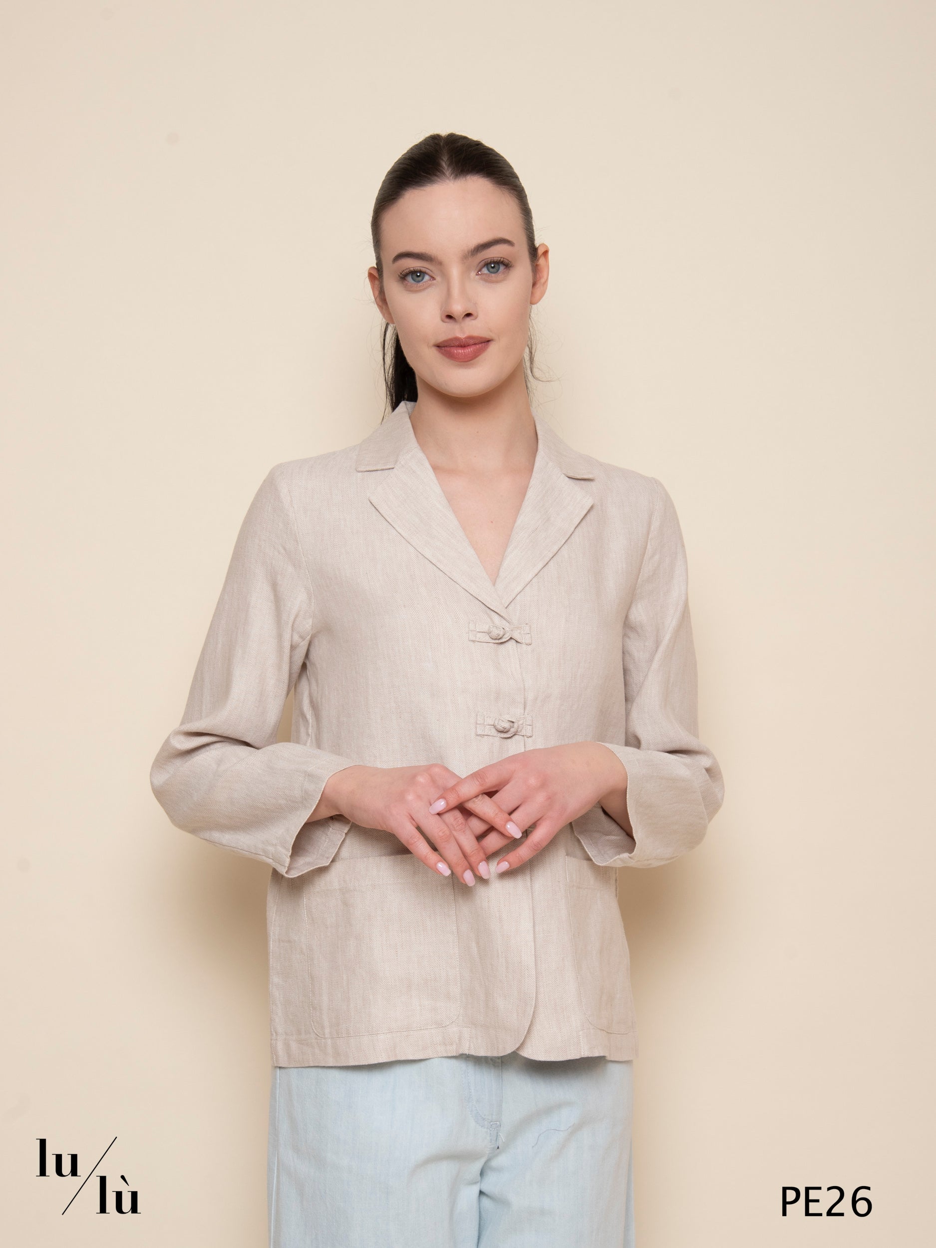 Pirite - Blazer in lino e cotone jacquard spigato con bottoni