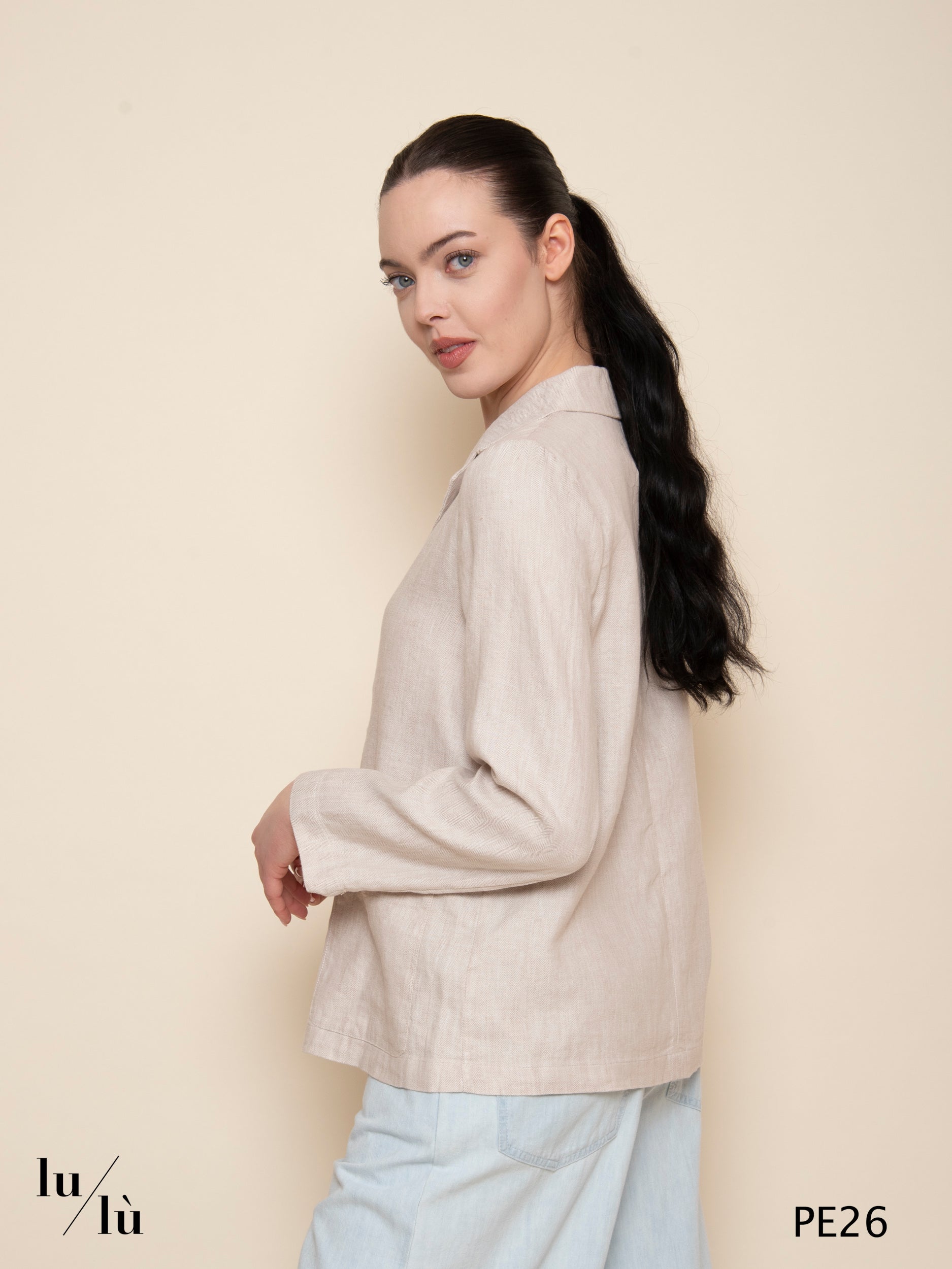 Pirite - Blazer in lino e cotone jacquard spigato con bottoni
