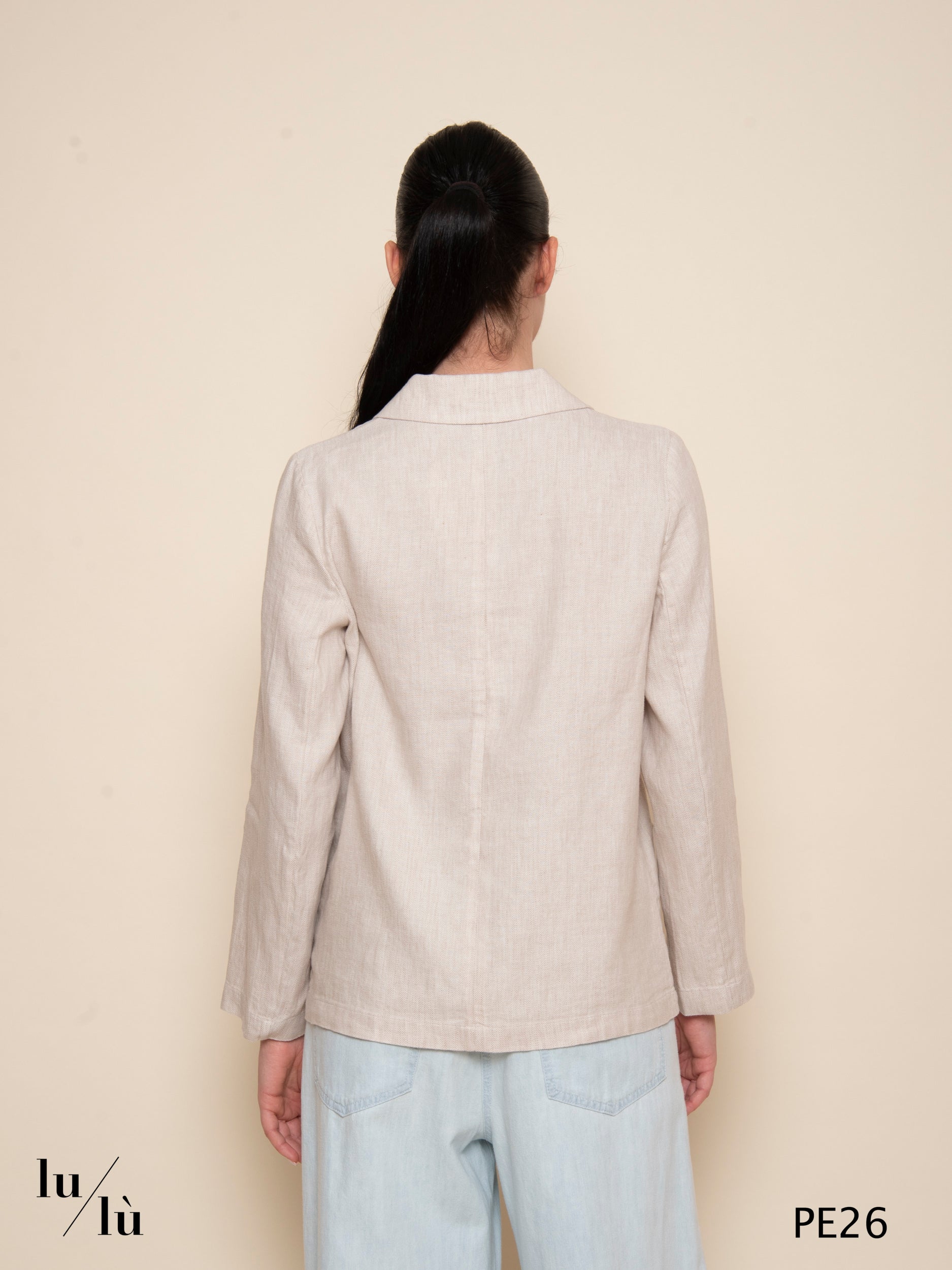 Pirite - Blazer in lino e cotone jacquard spigato con bottoni