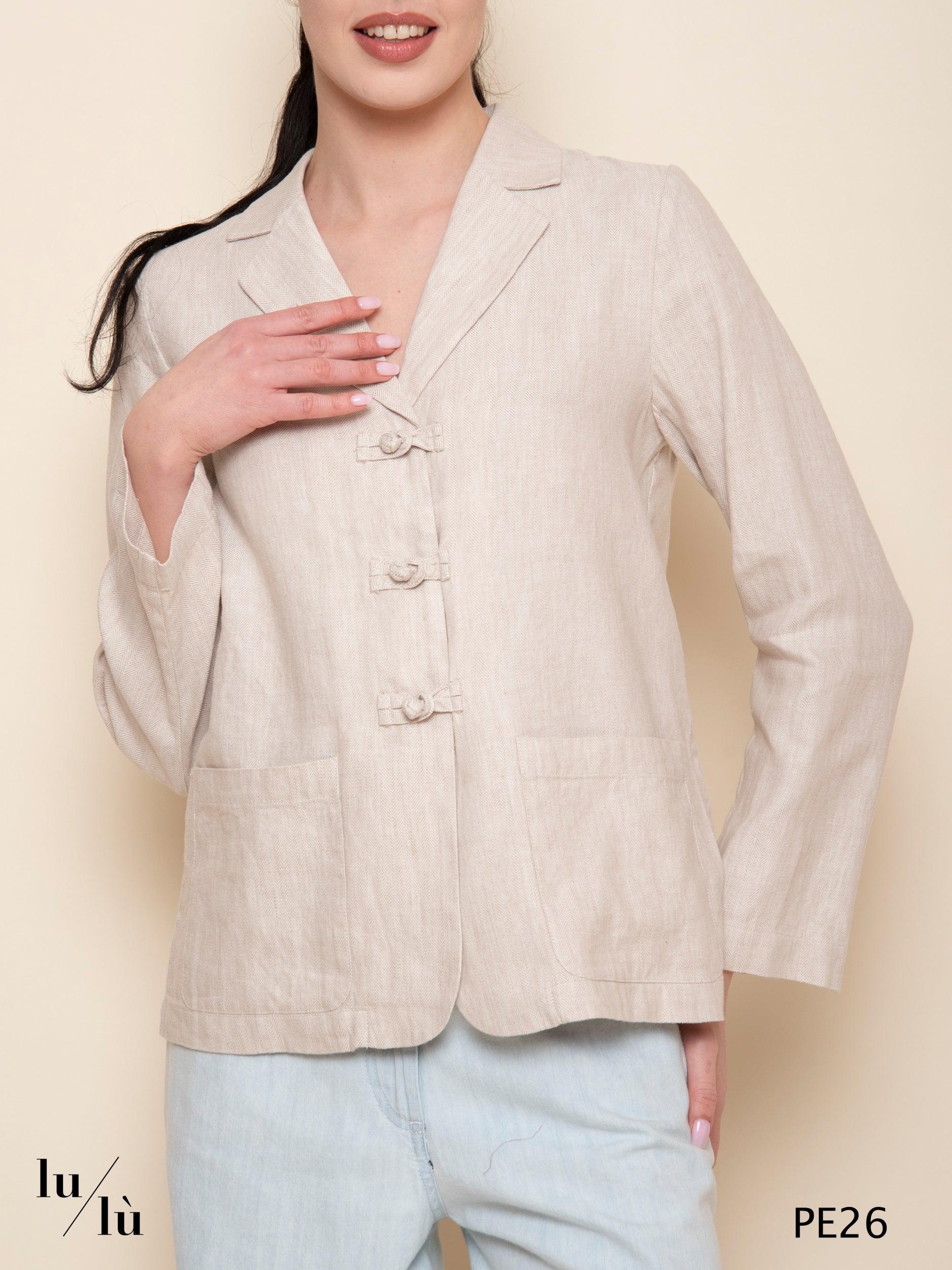 Pirite - Blazer in lino e cotone jacquard spigato con bottoni