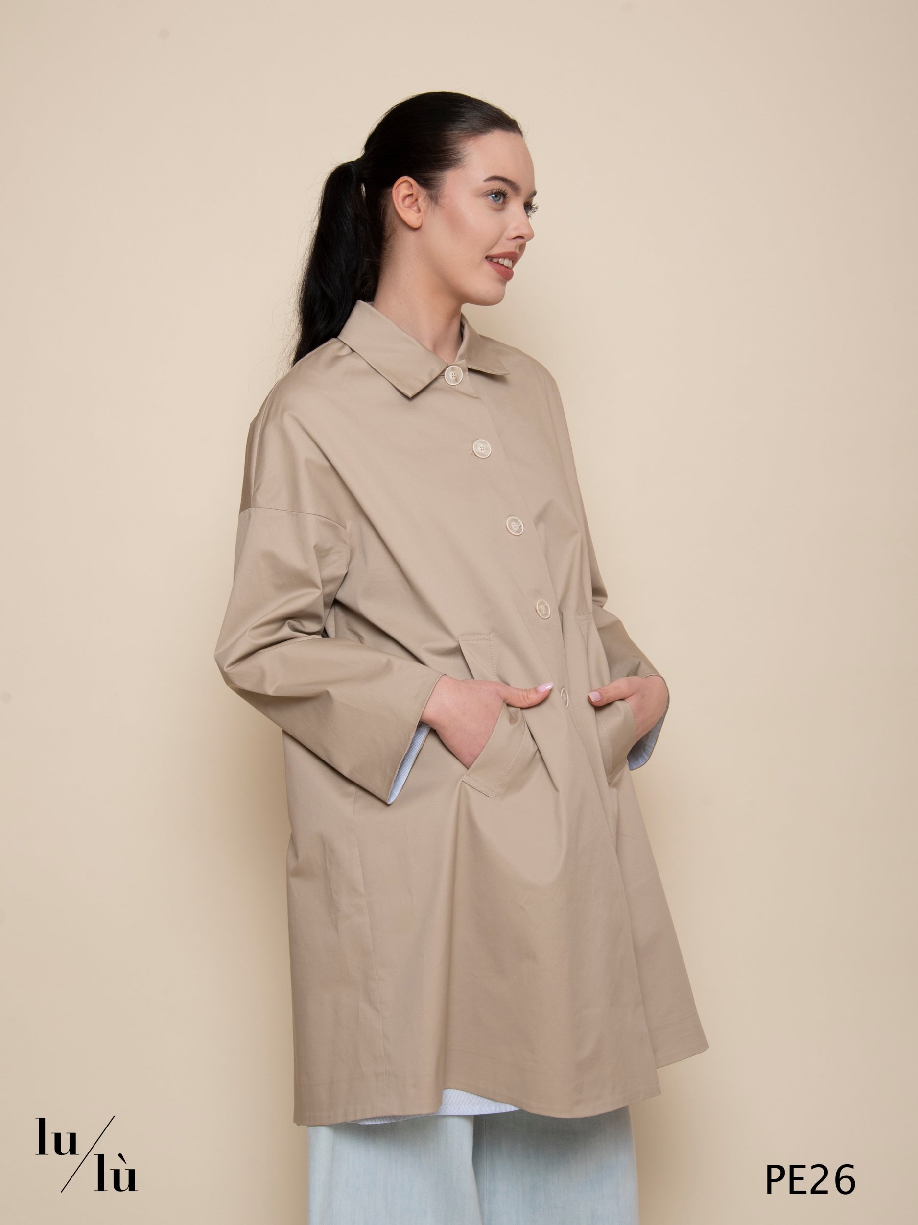 Haruki - Trench donna in cotone elasticizzato con fodera