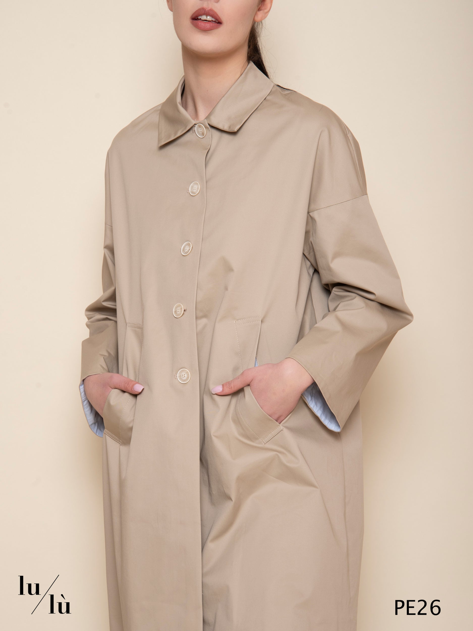 Haruki - Trench donna in cotone elasticizzato con fodera