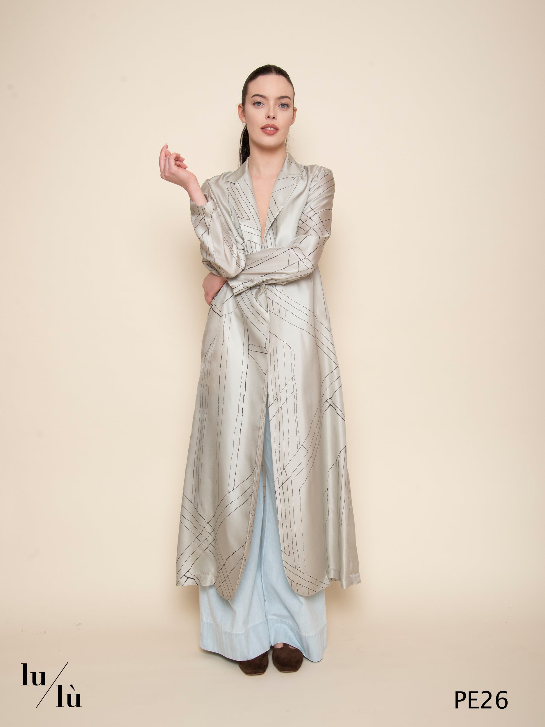 Yuki - Spolverino donna lungo in seta stampata