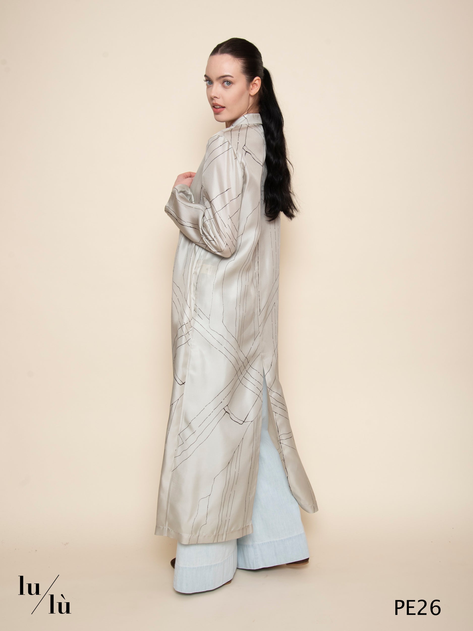 Yuki - Spolverino donna lungo in seta stampata