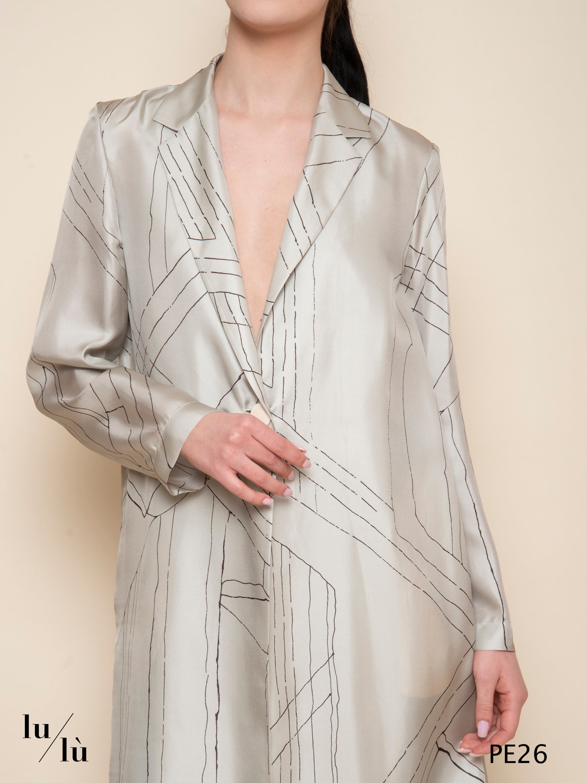 Yuki - Spolverino donna lungo in seta stampata