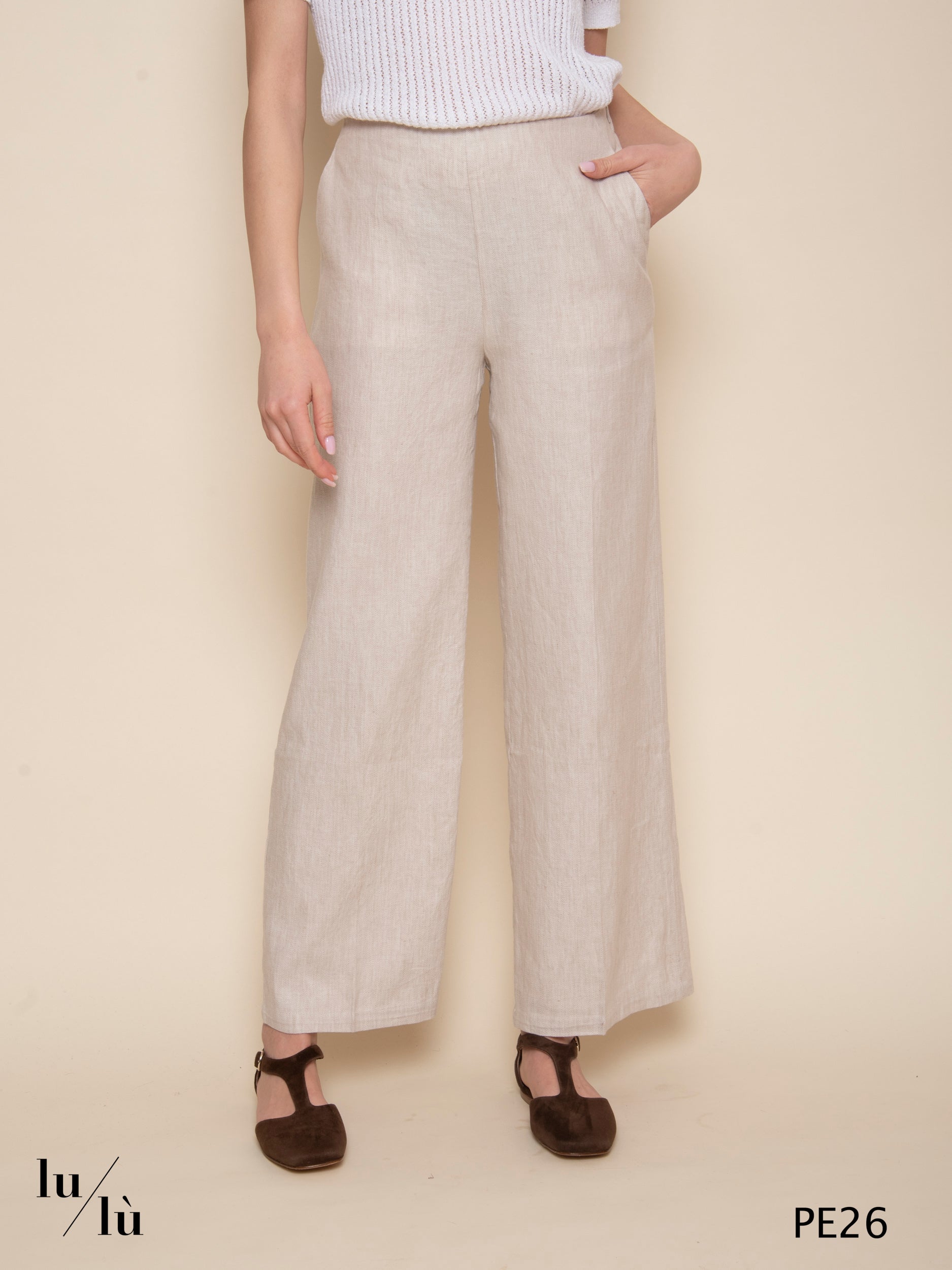 Misaki - Pantalone in lino e cotone jacquard spigato